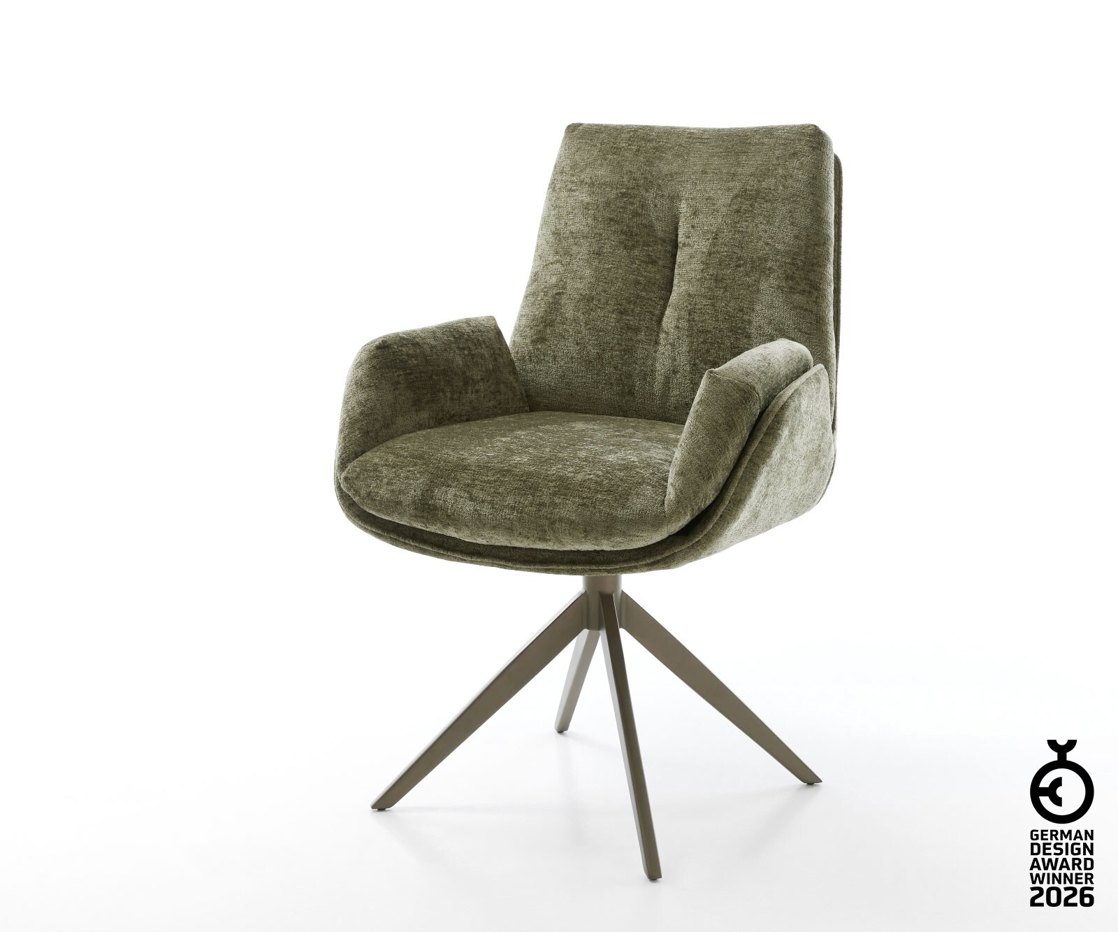 Drehstuhl Clea-Flex Chenille Olive Kreuzgestell breit Effektfinish Titan 360° drehbar Wippfunktion