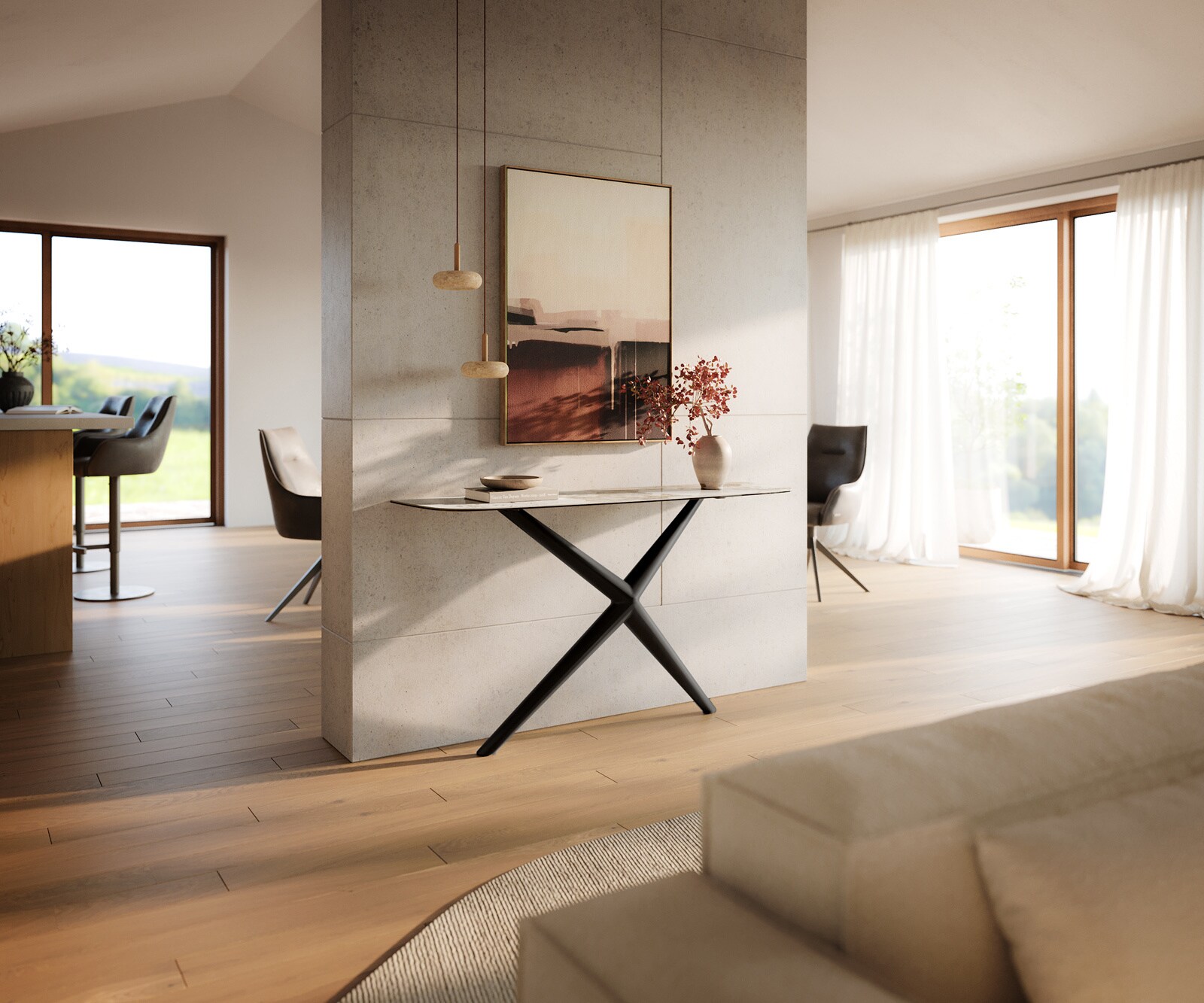 Console Edge forme bateau 140x40 cm Céramique Minas Melange Weiß-Beige Estelo Métal Noir 7