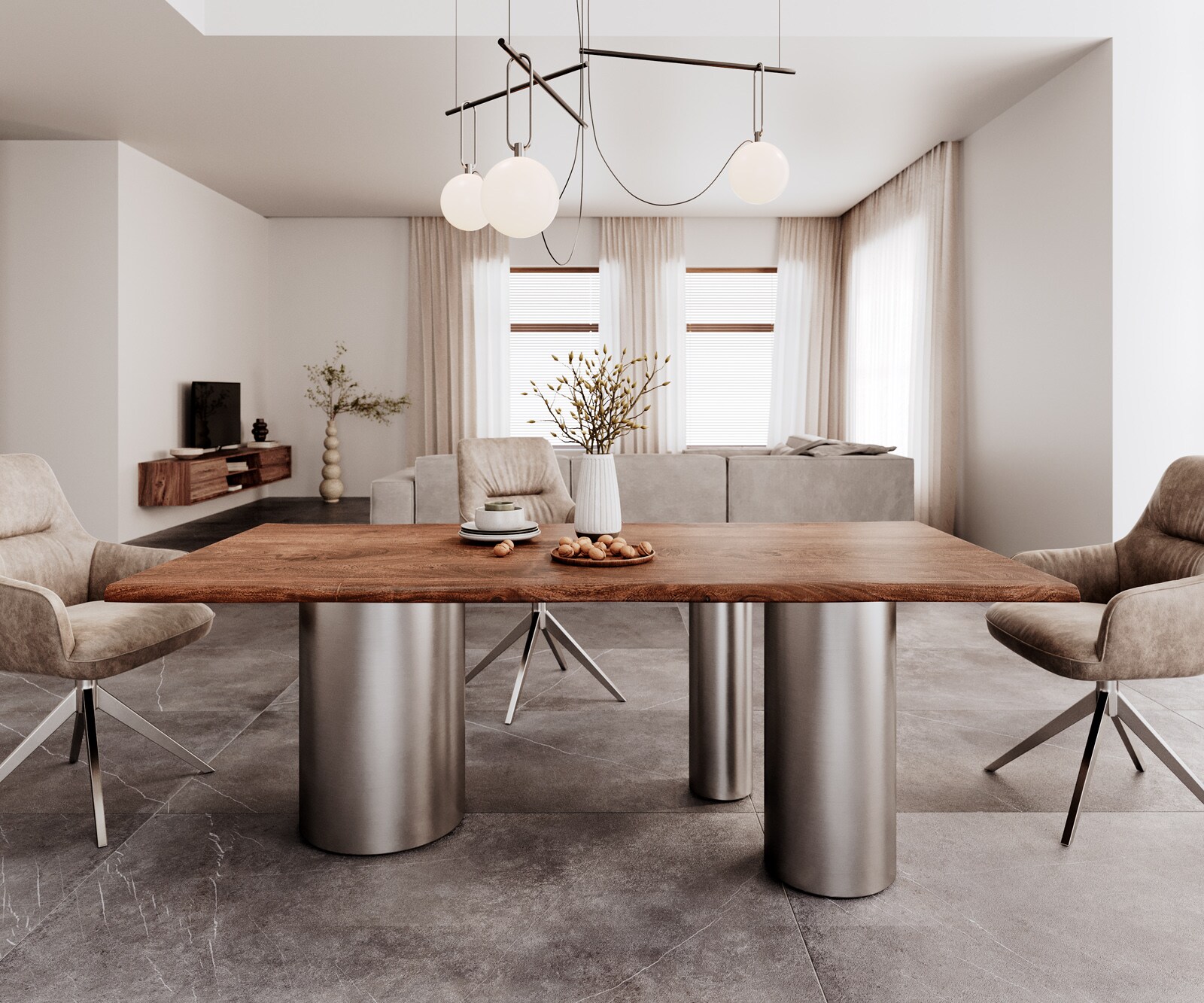 Table à manger Edge 200x100 acacia marron Troa acier inoxydable brossé Live-Edge 2