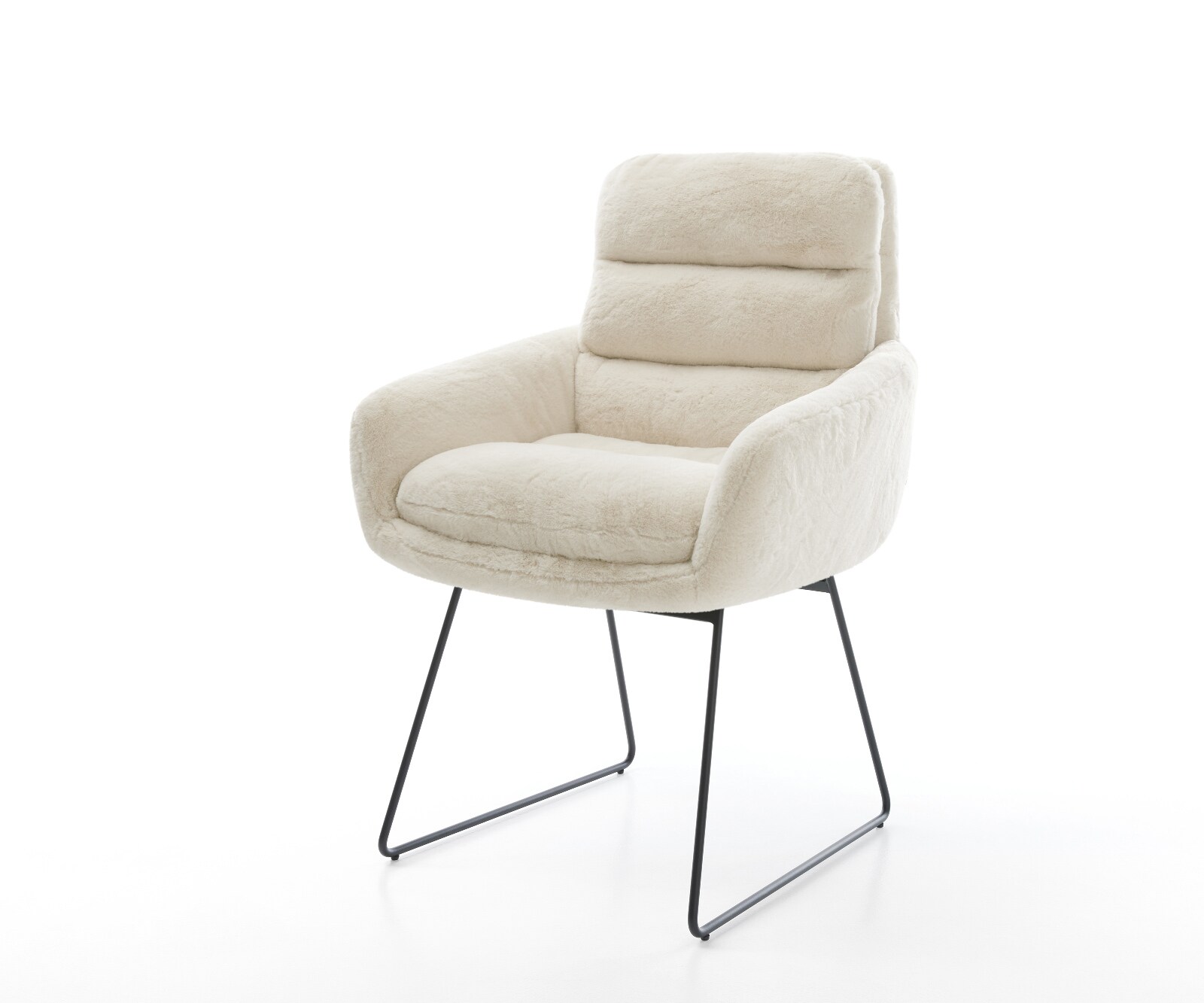 Esszimmerstuhl Abelia-Flex mit Armlehnen Plüsch Creme-Weiß Kufengestell Schwarz 1