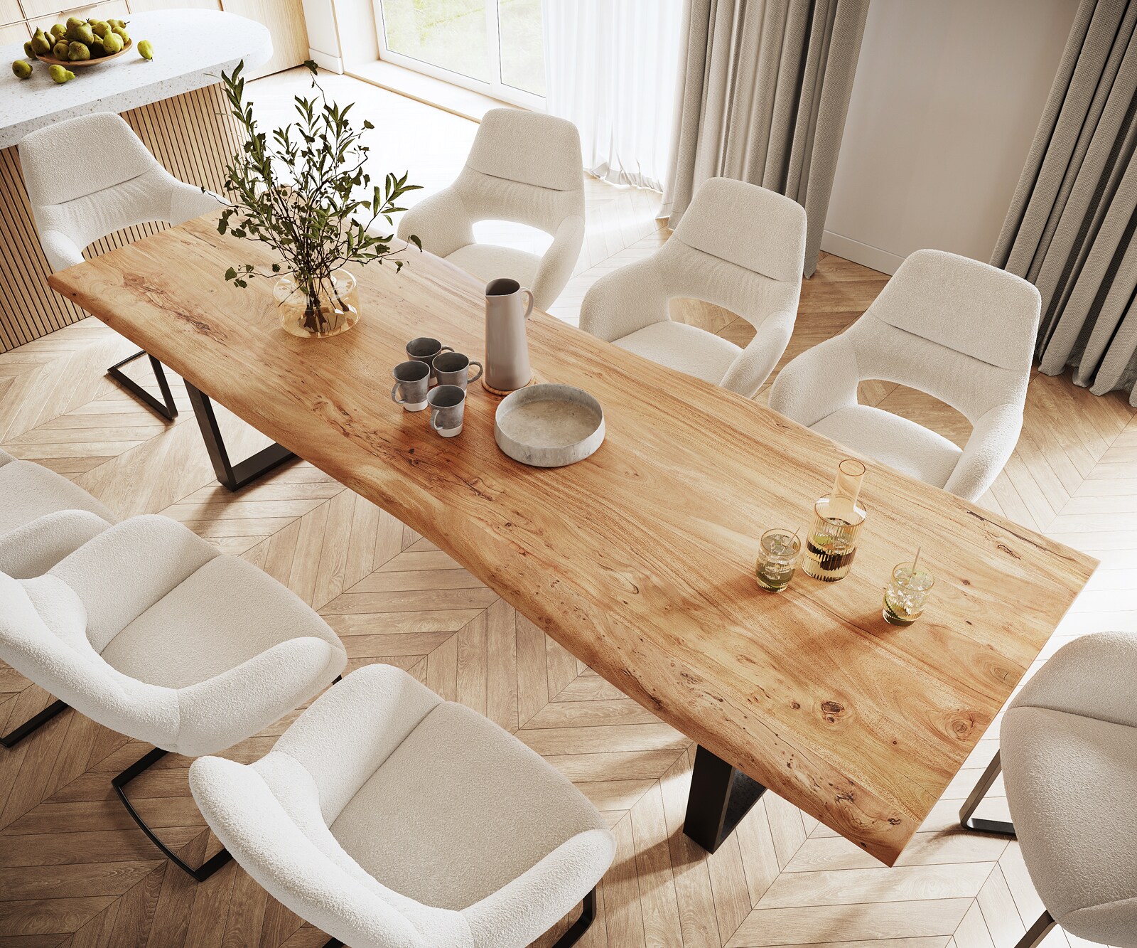 Table de salle à manger Edge 300x100 XL acacia naturel métal noir Live-Edge 3