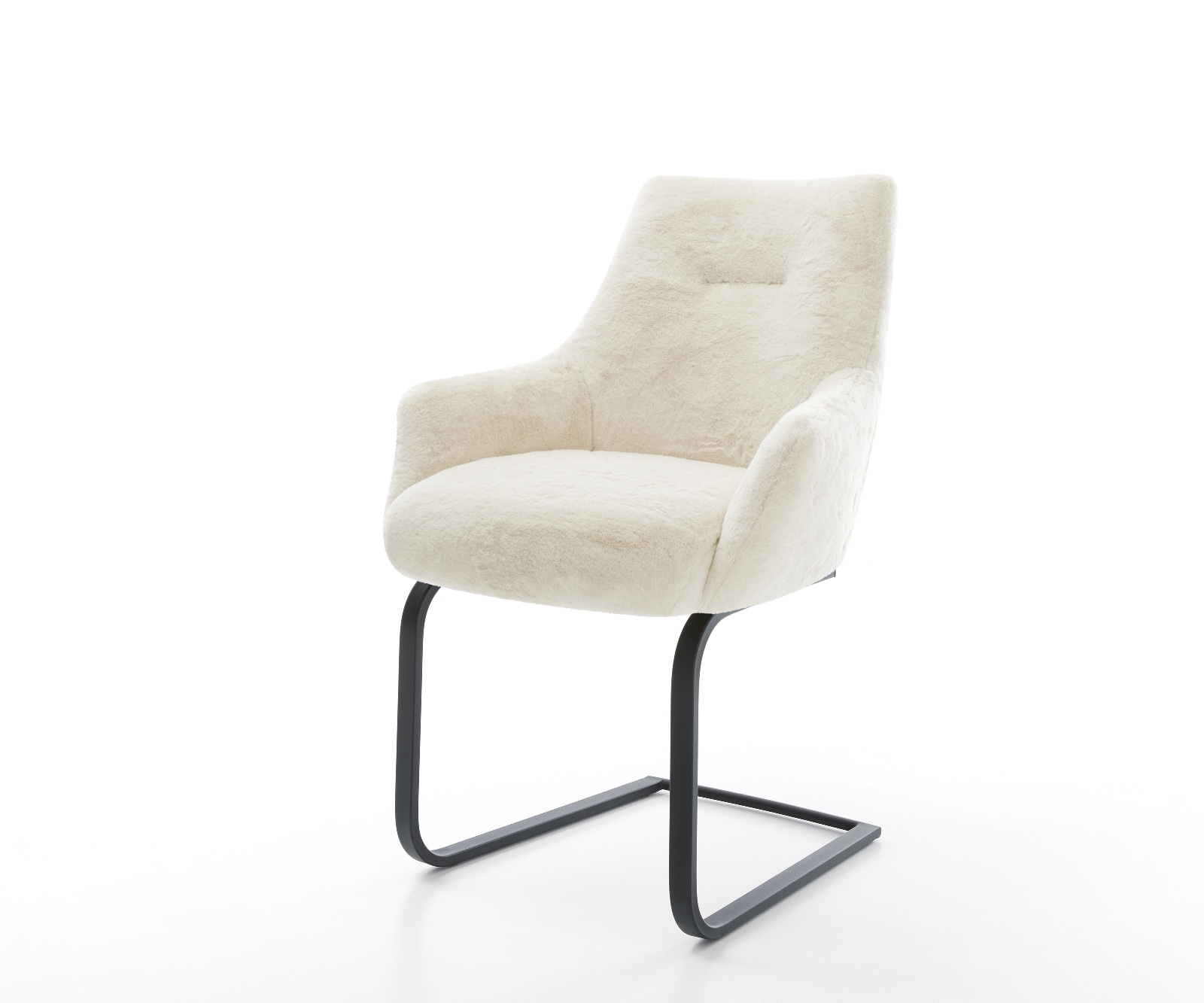 Freischwinger Alja-Flex mit Armlehnen Plüsch Creme-Weiß Freischwinger flach Schwarz Taschenfederkern 1