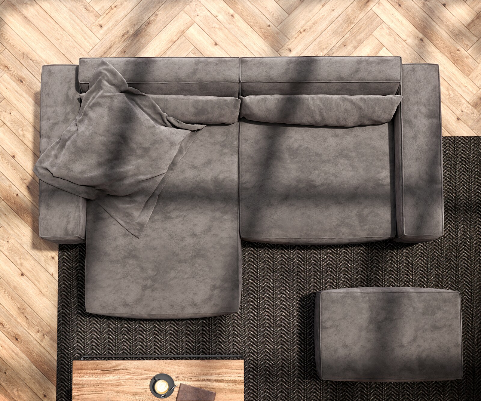 Canapé d'angle Sirpio 230x155 cm Microfibre Marron Kaki Recamiere variable avec Tabouret 5
