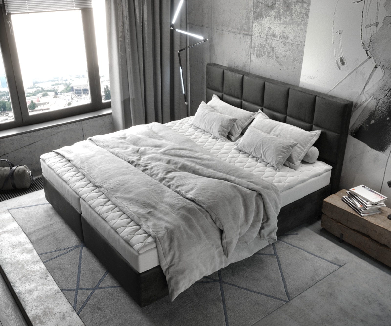 Boxspringbett Dream-Fine 180x200 cm Mikrofaser Anthrazit Vintage mit Matratze und Topper 3 Boxspringbett Dream-Fine 180x200 cm Mikrofaser Anthrazit Vintage mit Matratze und Topper 3