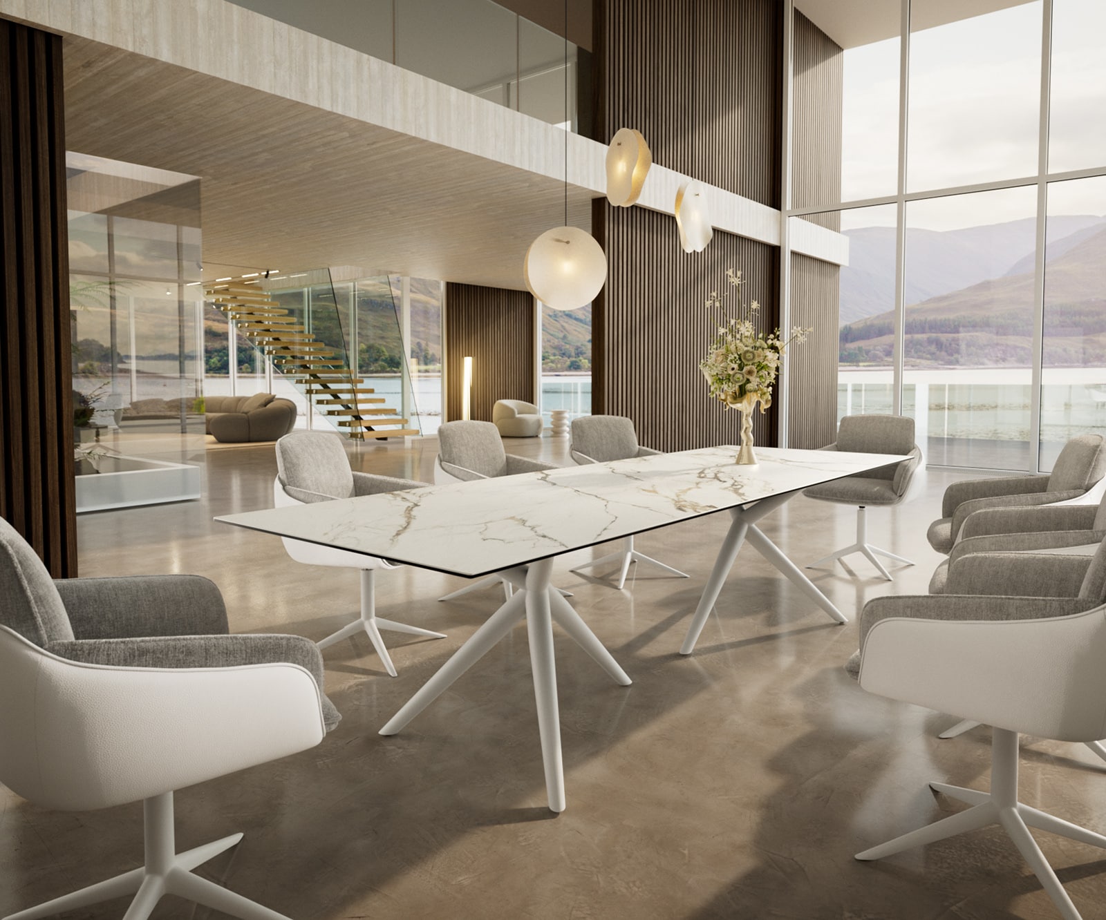 Table à manger Edge 300x100 Céramique Calacatta Luxe Blanc-Doré-Gris Estelar rond Métal Blanc 5 Table à manger Edge 300x100 Céramique Calacatta Luxe Blanc-Doré-Gris Estelar rond Métal Blanc 5