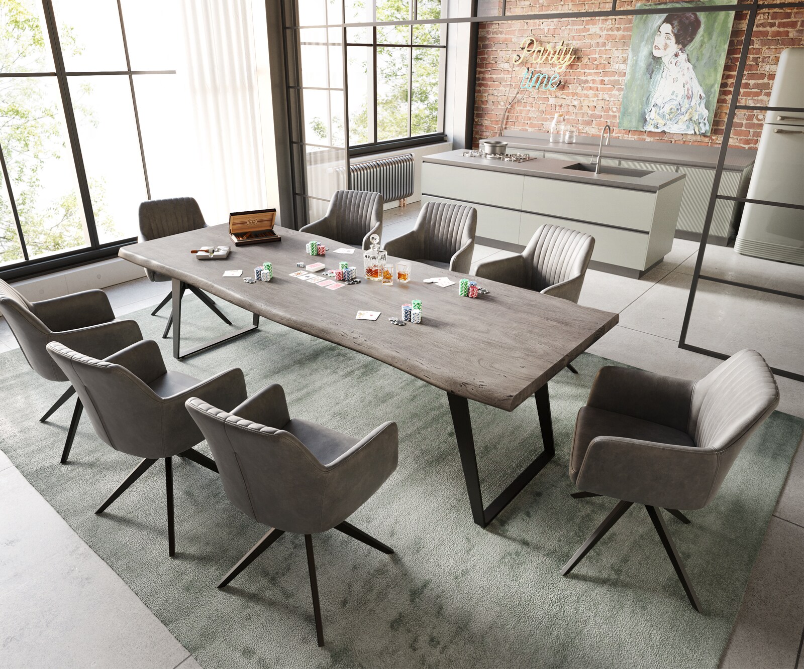 Table à manger Edge 260x100 XL acacia platine métal inclinée noir Live-Edge 5