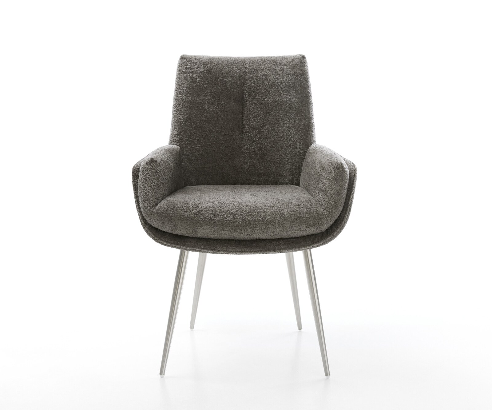 Chaise-de-salle-à-manger Clea-Flex bouclé doux couleur boue 4 pieds coniques acier inoxydable 1