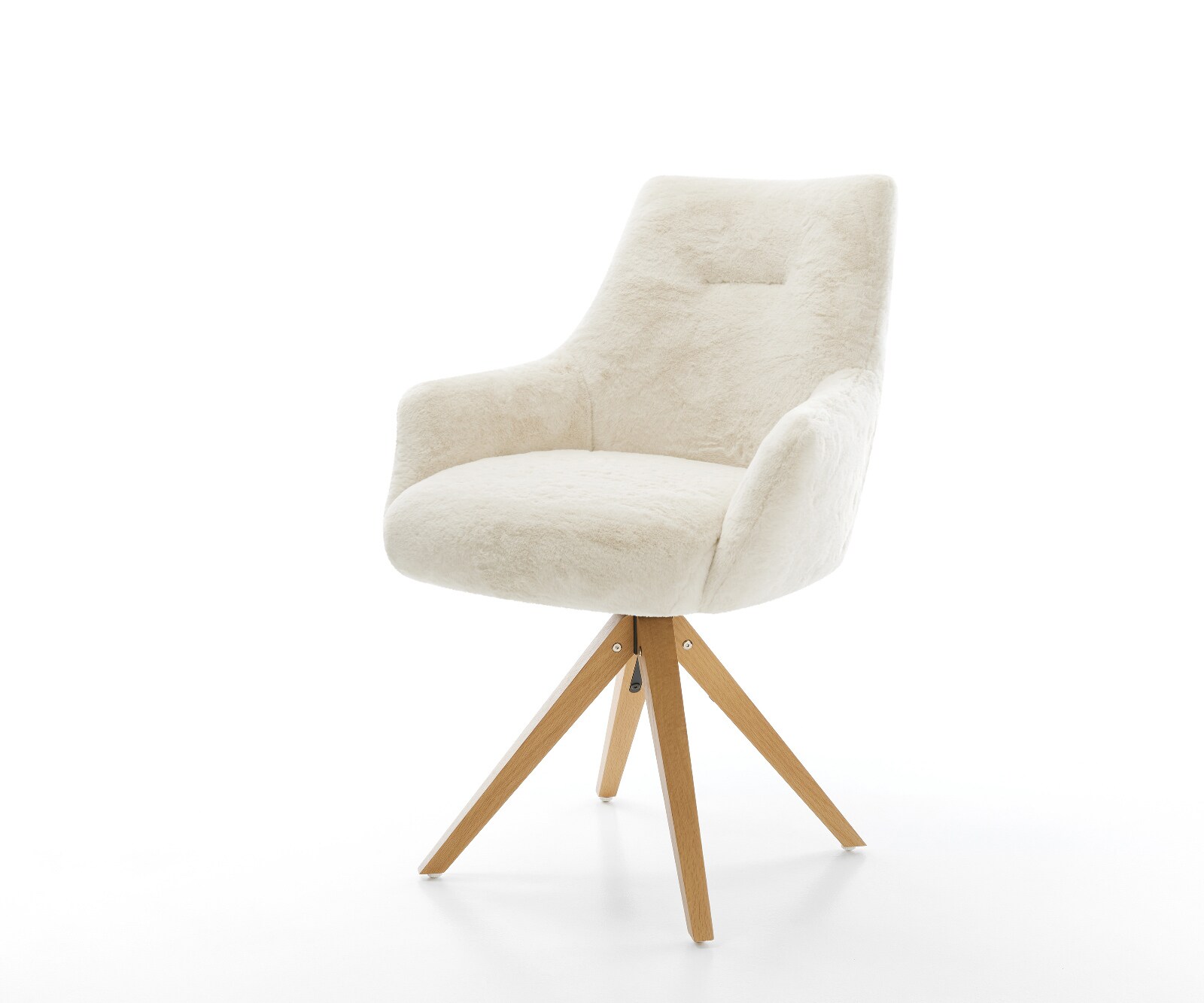 Chaise-pivotante Alja-Flex avec accoudoirs peluche crème-blanc pied en bois angulaire naturel pivotement sur 180° resorts ensachés 1