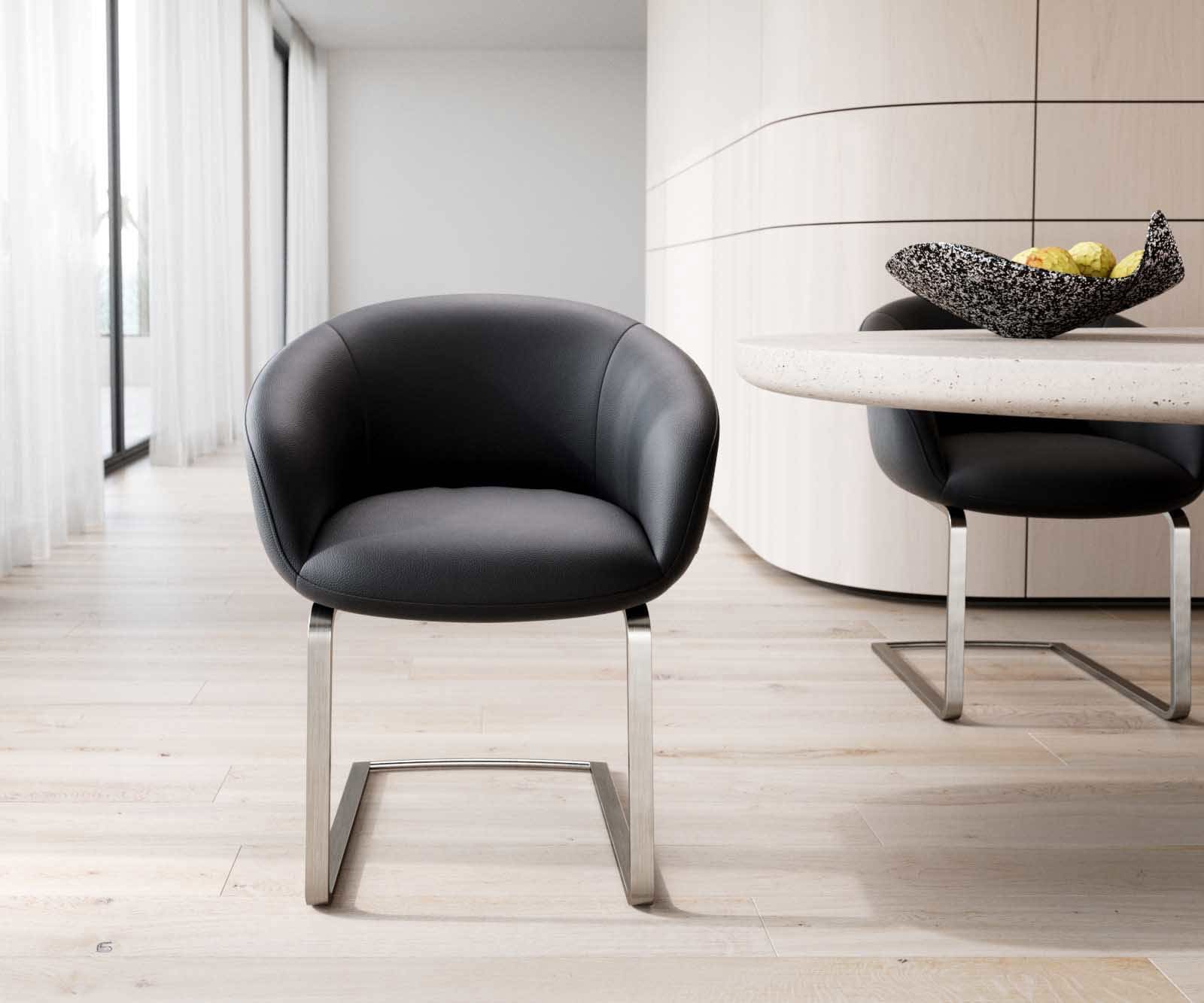 Freischwinger Vinka-Flex mit Armlehnen Echt-Leder Schwarz Freischwinger flach Edelstahl Taschenfederkern 1 Freischwinger Vinka-Flex mit Armlehnen Echt-Leder Schwarz Freischwinger flach Edelstahl Taschenfederkern 1