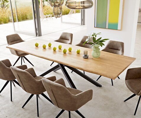 Esstisch Edge 260x100x2,5-3 Eiche Natur Kreuzgestell Rechteck Schwarz Live-Edge