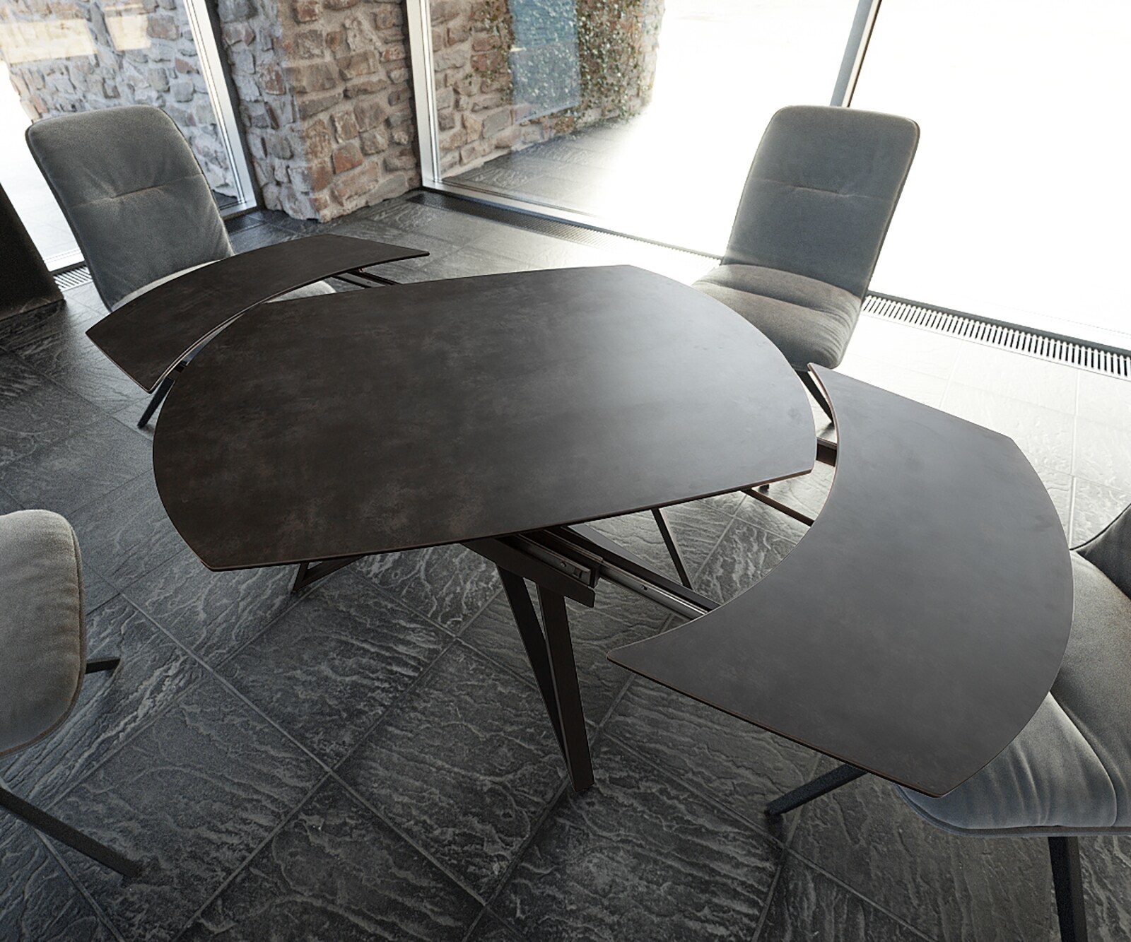Esstisch Carlow 130/200x95 cm Keramik Grau Metall ausziehbar 3