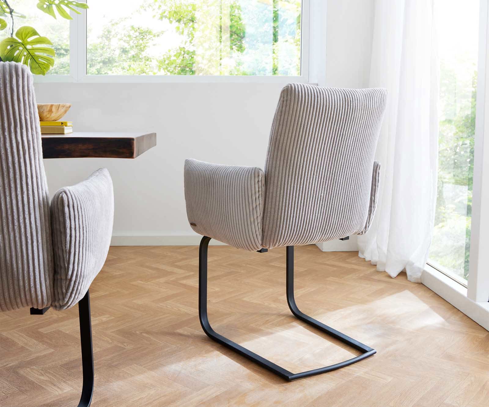 Cantilever Jova-Flex avec accoudoirs côtelé gris argenté pied cantilever plat noir ressorts ensachés 4 Cantilever Jova-Flex avec accoudoirs côtelé gris argenté pied cantilever plat noir ressorts ensachés 4