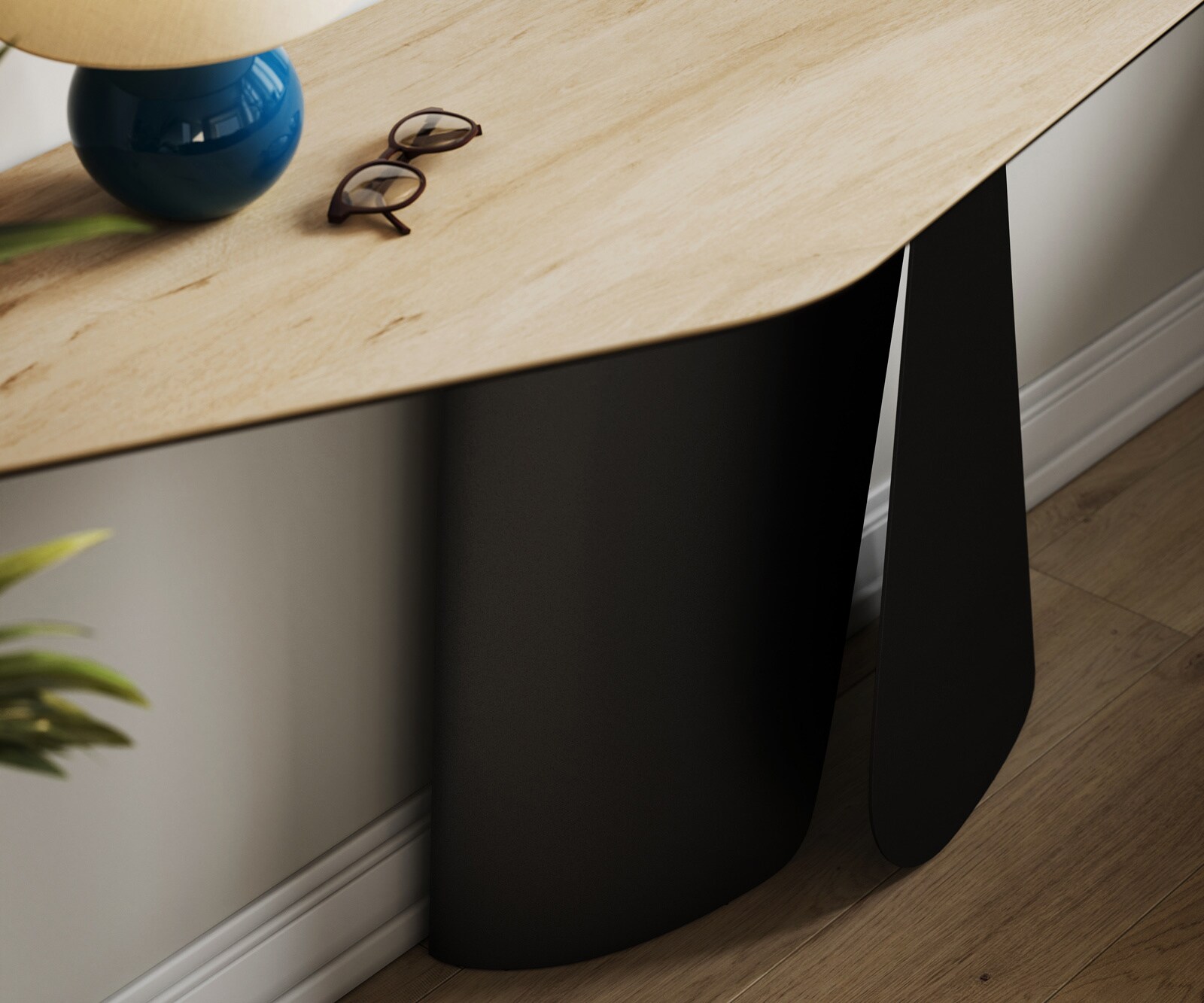 Konsolentisch Edge Polygonal 180x50 cm Keramik Laminam® Sabbia Eichefarbig Livos Metall Schwarz 5