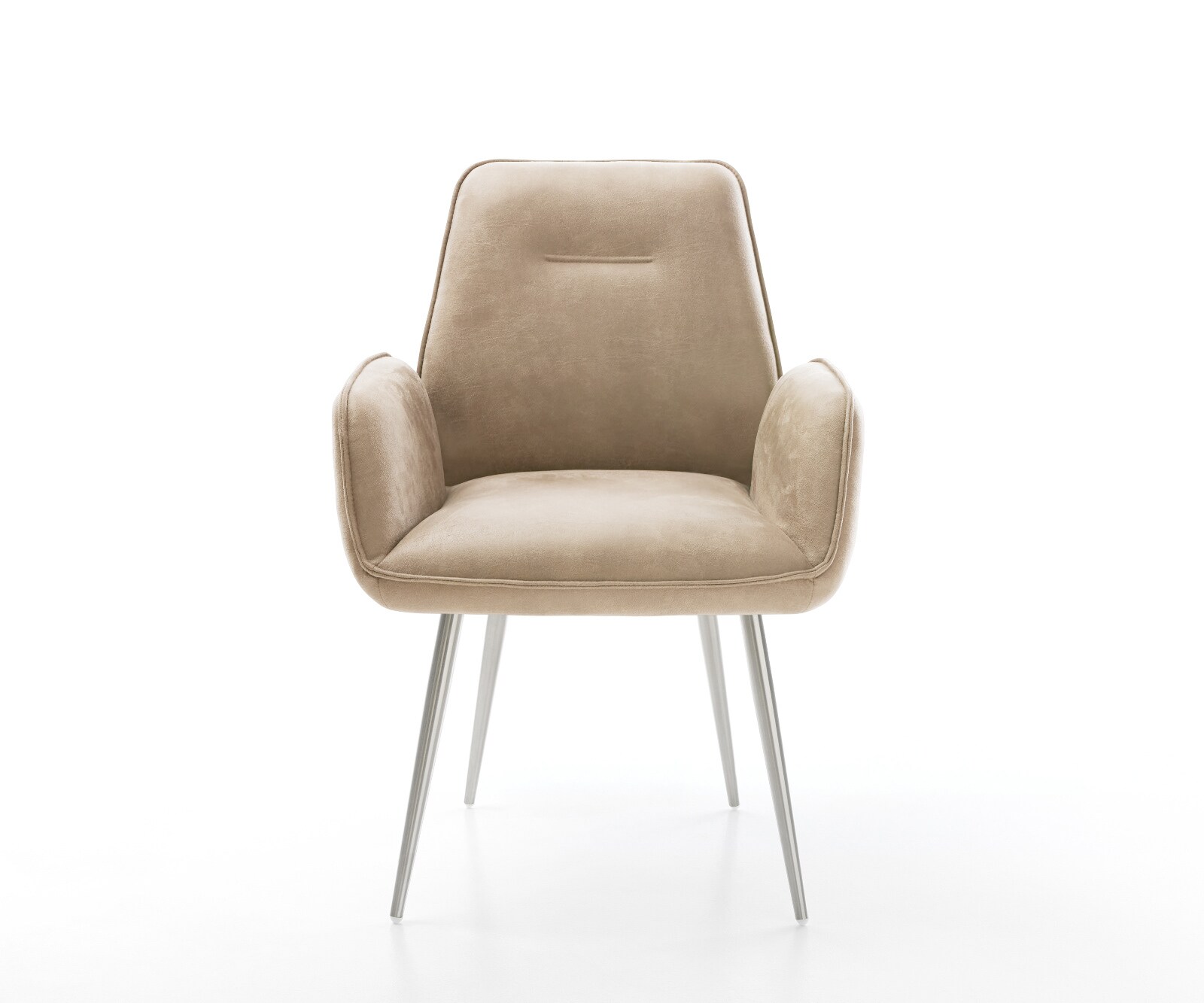 Chaise-de-salle-à-manger Zoa-Flex microvelours beige vintage 4 pieds coniques acier inoxydable brossé ressorts ensachés 1