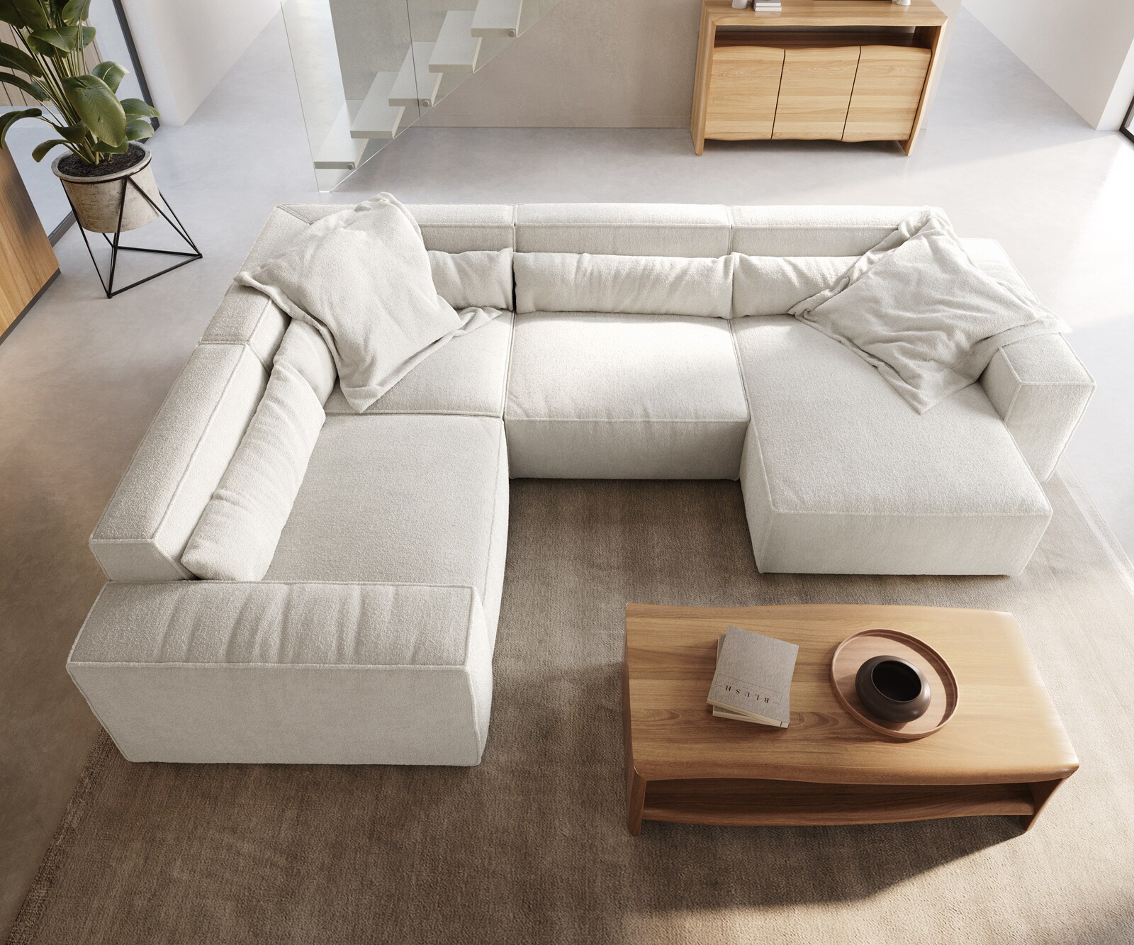 Canapé panoramique Sirpio L 330x230 cm Bouclee Crème-blanc Recamiere variable 4