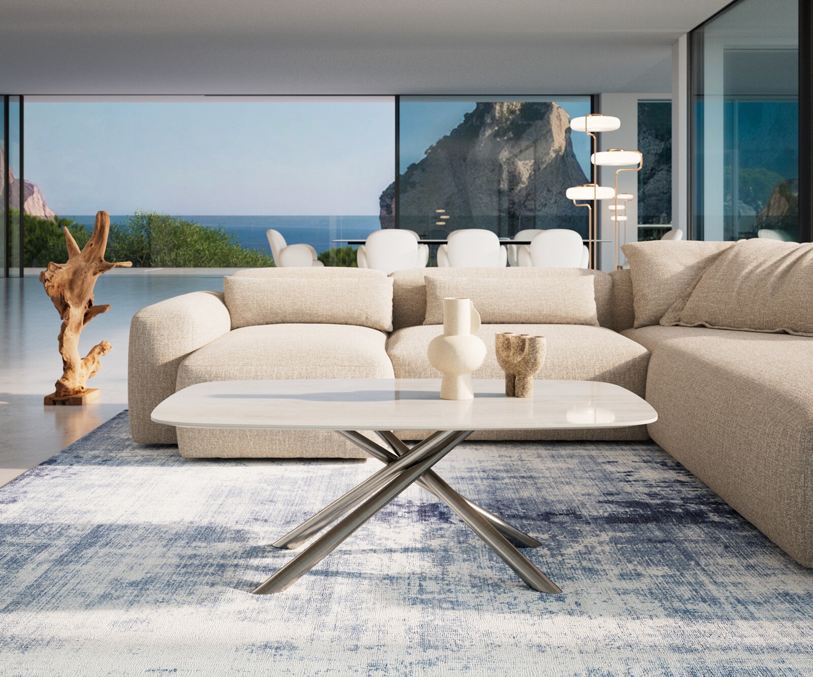 Couchtisch Edge Boot 120x70 cm Keramik Onyx Champagne Sarity Edelstahl gebürstet 1
