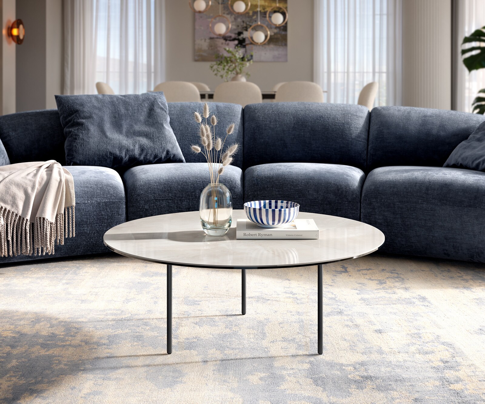 Table basse Edge ronde 90x90 cm céramique Onyx Champagne Trive métal noir 2