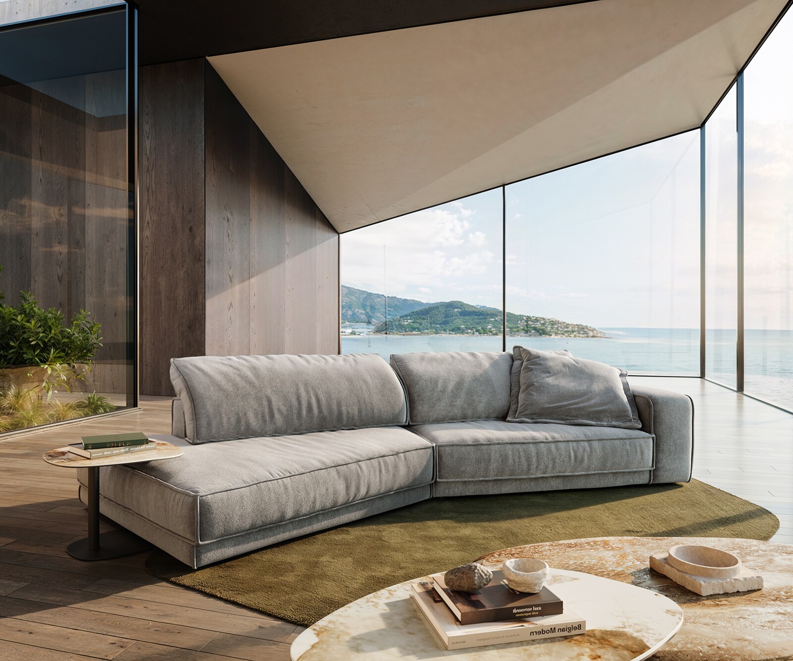 Big-Sofa Snoosh 400x150 cm Strukturstoff Soft Grau Recamiere links 1