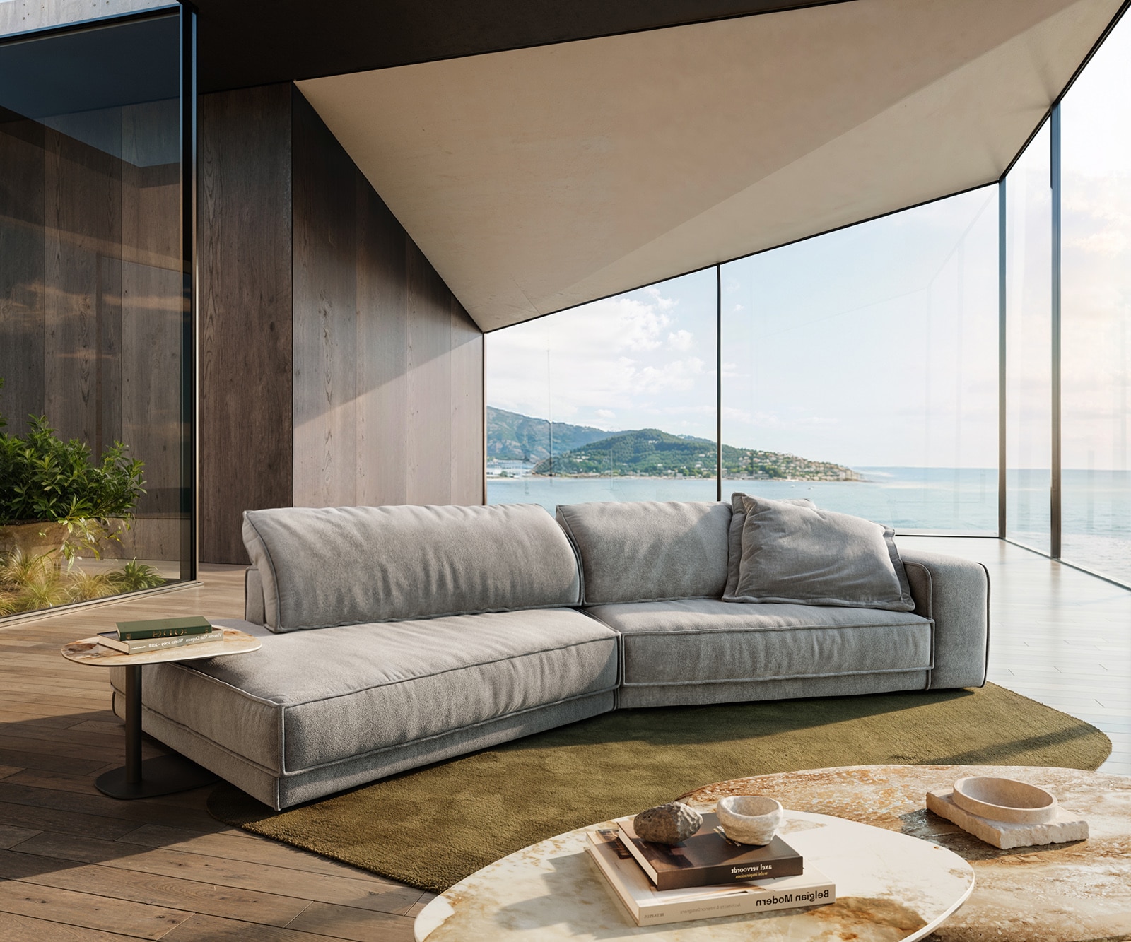 Big-Sofa Snoosh 400x150 cm Strukturstoff Soft Grau Recamiere links Big-Sofa Snoosh 400x150 cm Strukturstoff Soft Grau Recamiere links