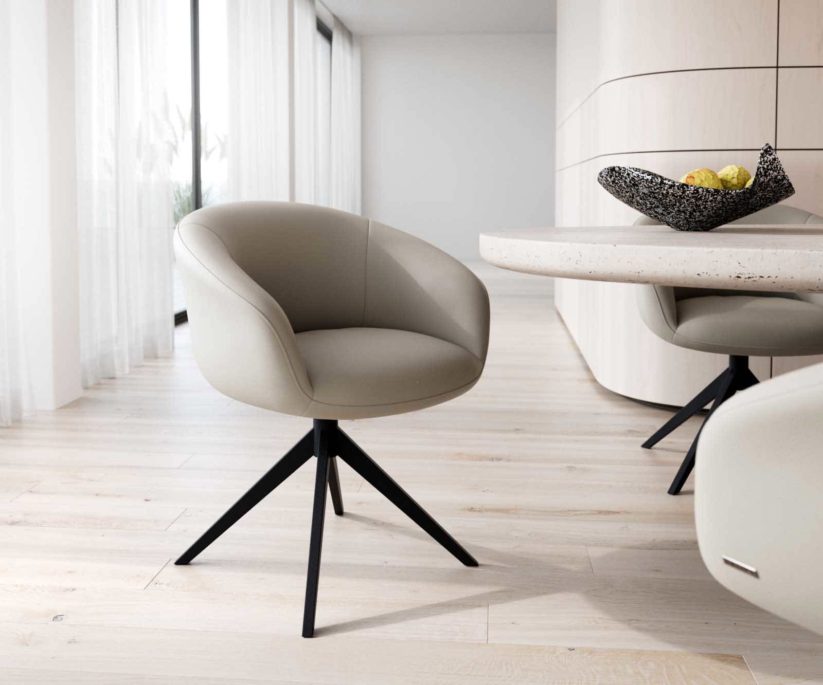 Drehstuhl Vinka-Flex mit Armlehnen Echt-Leder Schlamm Kreuzgestell breit Schwarz 360° drehbar Taschenfederkern Drehstuhl Vinka-Flex mit Armlehnen Echt-Leder Schlamm Kreuzgestell breit Schwarz 360° drehbar Taschenfederkern