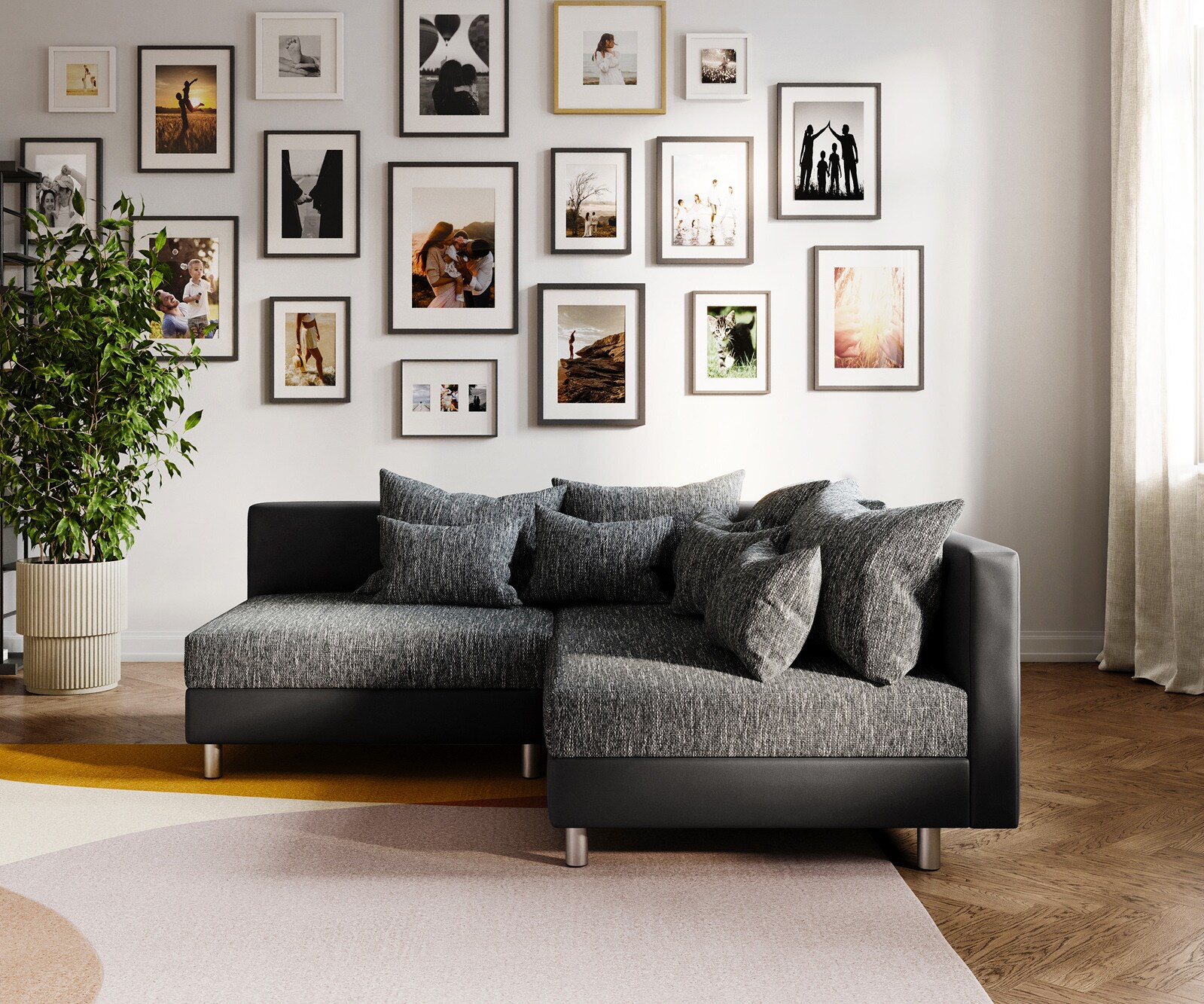 Ecksofa Clovis Schwarz Ottomane Rechts Modulsofa erweiterbar 2