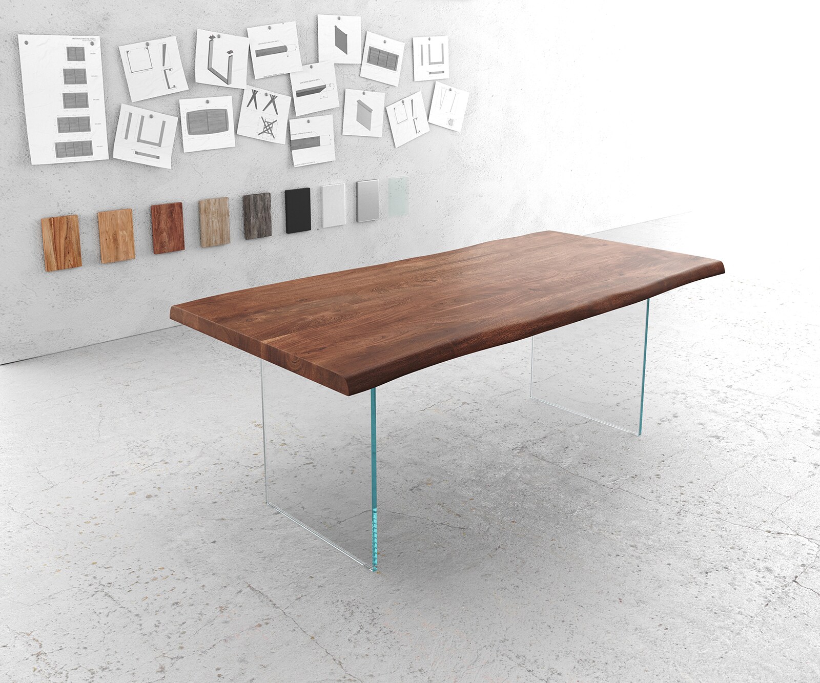 Esstisch Edge 200x100cm XL Akazie Braun Glas Live-Edge Esstisch Edge 200x100cm XL Akazie Braun Glas Live-Edge