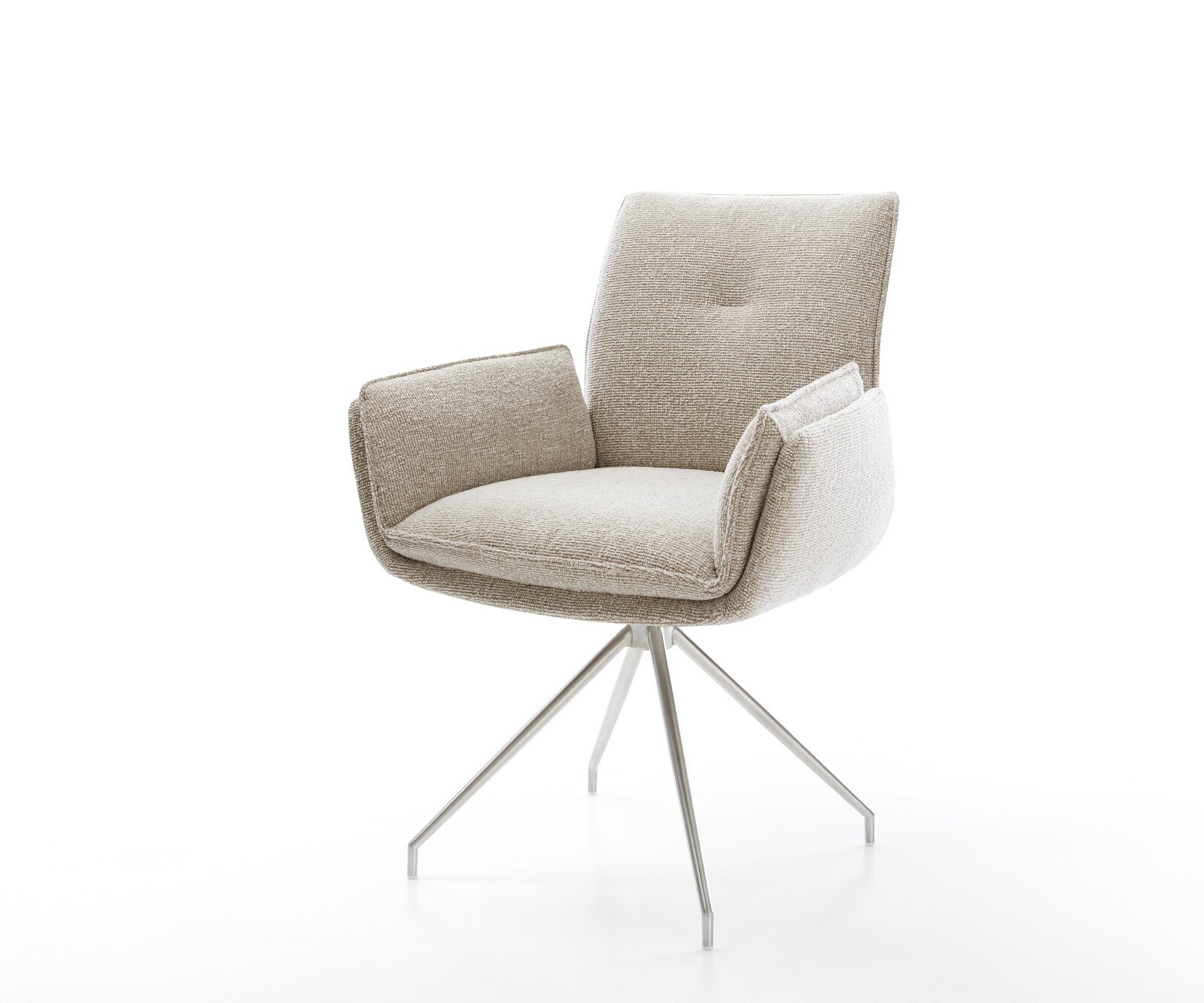 Chaise-de-salle-à-manger Nela-Flex tissu tissé doux beige pied croisé conique acier inoxydable
