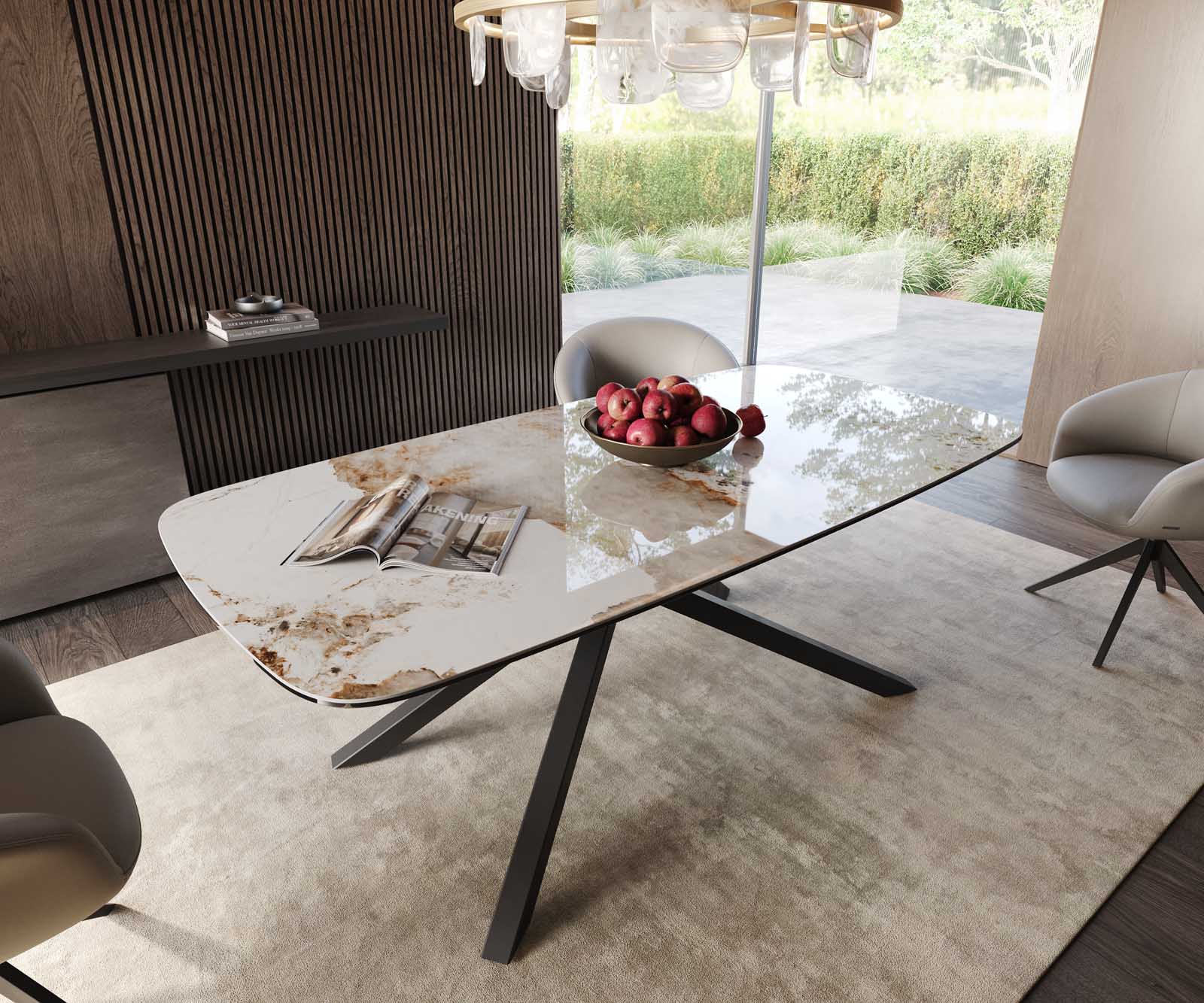 Esstisch Edge Boot 200x100 Keramik Minas Melange Weiß-Beige Kreuzgestell Rechteck Schwarz Esstisch Edge Boot 200x100 Keramik Minas Melange Weiß-Beige Kreuzgestell Rechteck Schwarz