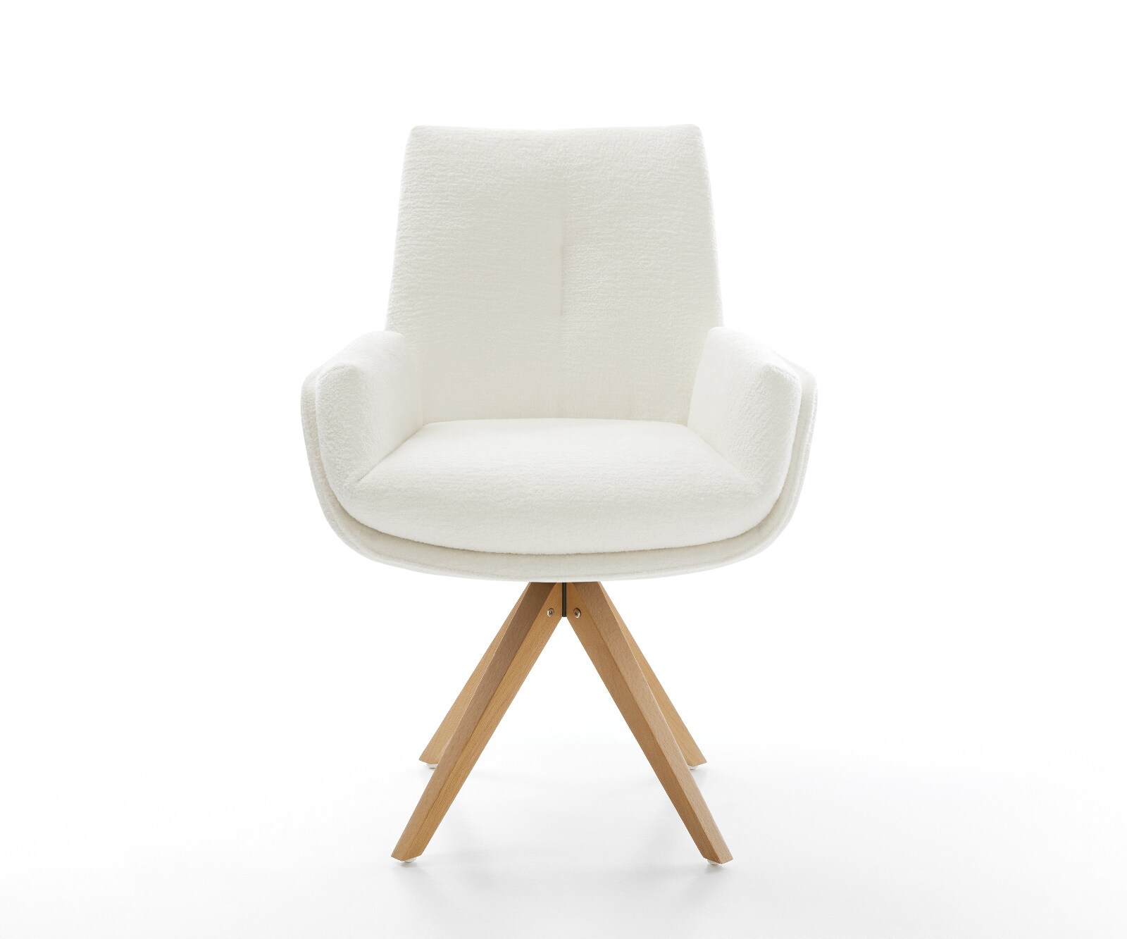 Chaise-pivotante Clea-Flex bouclé doux beige pied en bois angulaire naturel pivotement sur 180° 2