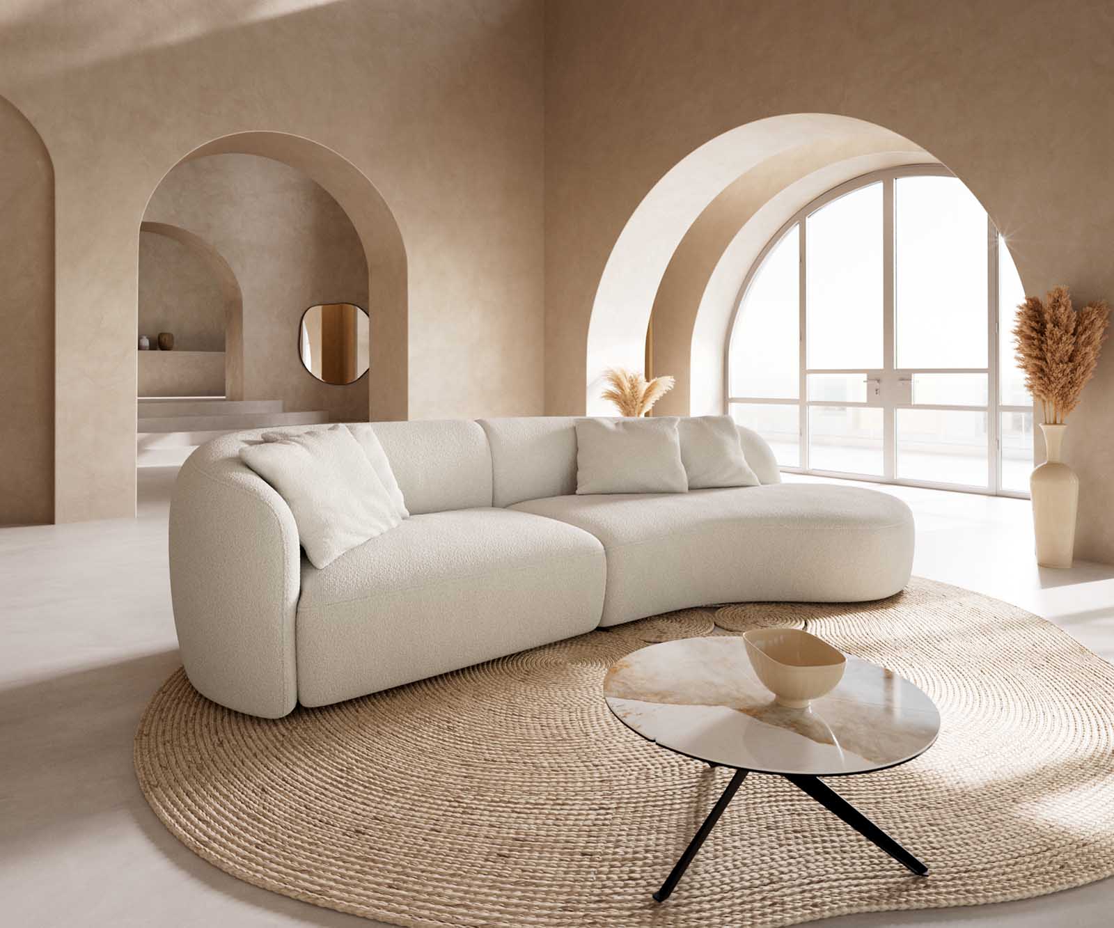 Canapé Mairi 330x160 cm Bouclé Crème-Blanc 2