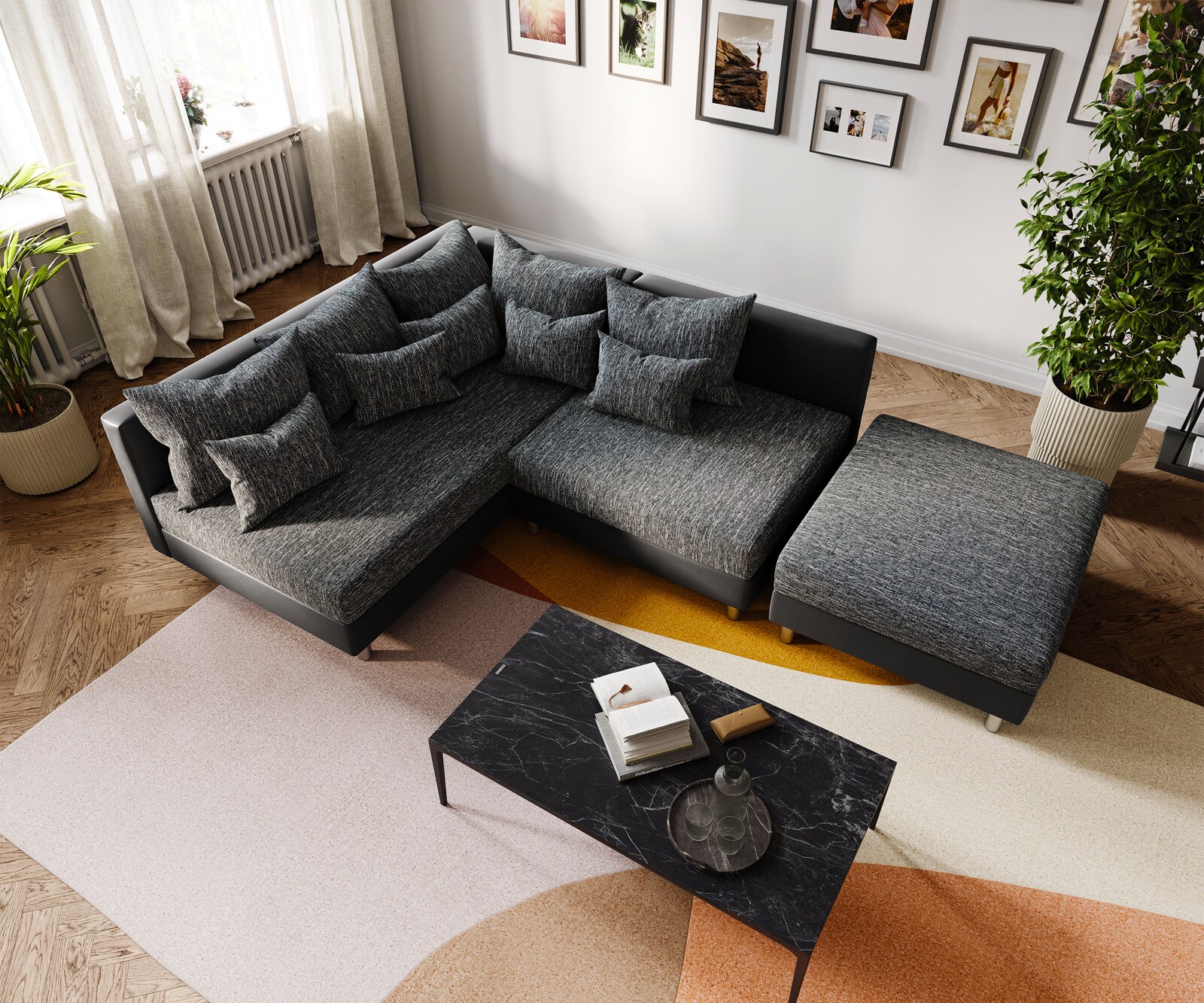 Canapé d'angle Clovis noir canapé module tabouret ottoman gauche 4