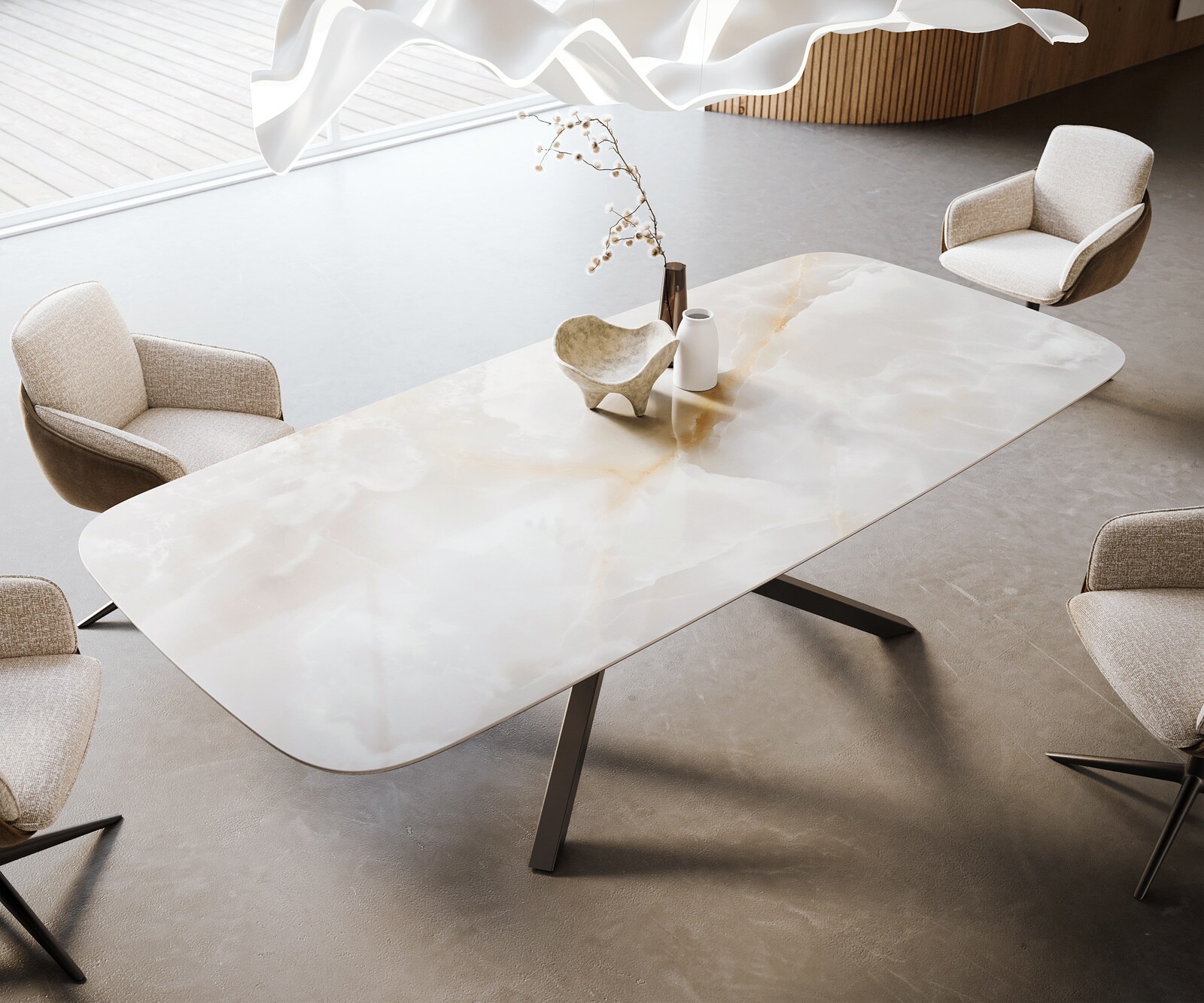 Esstisch Edge Boot 270x120 cm Keramik Iris FMG Onice Grigio Kreuzgestell Rechteck Schwarz 3