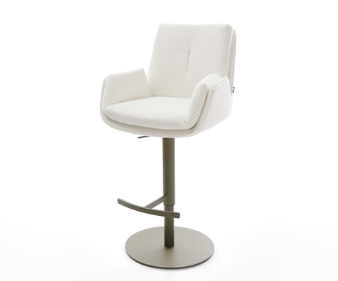 Chaise-de-bar Clea-Flex Bouclé Crème-blanc Pied pivotant réglable en hauteur couleur titane Couleur titane