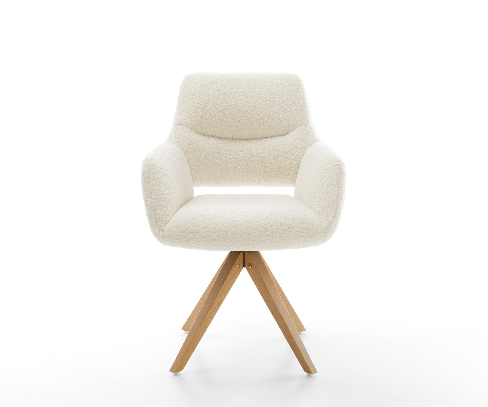 Chaise-pivotante Yago-Flex avec accoudoirs tissu teddy beige pied en bois angulaire naturel pivotement sur 180° ressorts ensachés 2