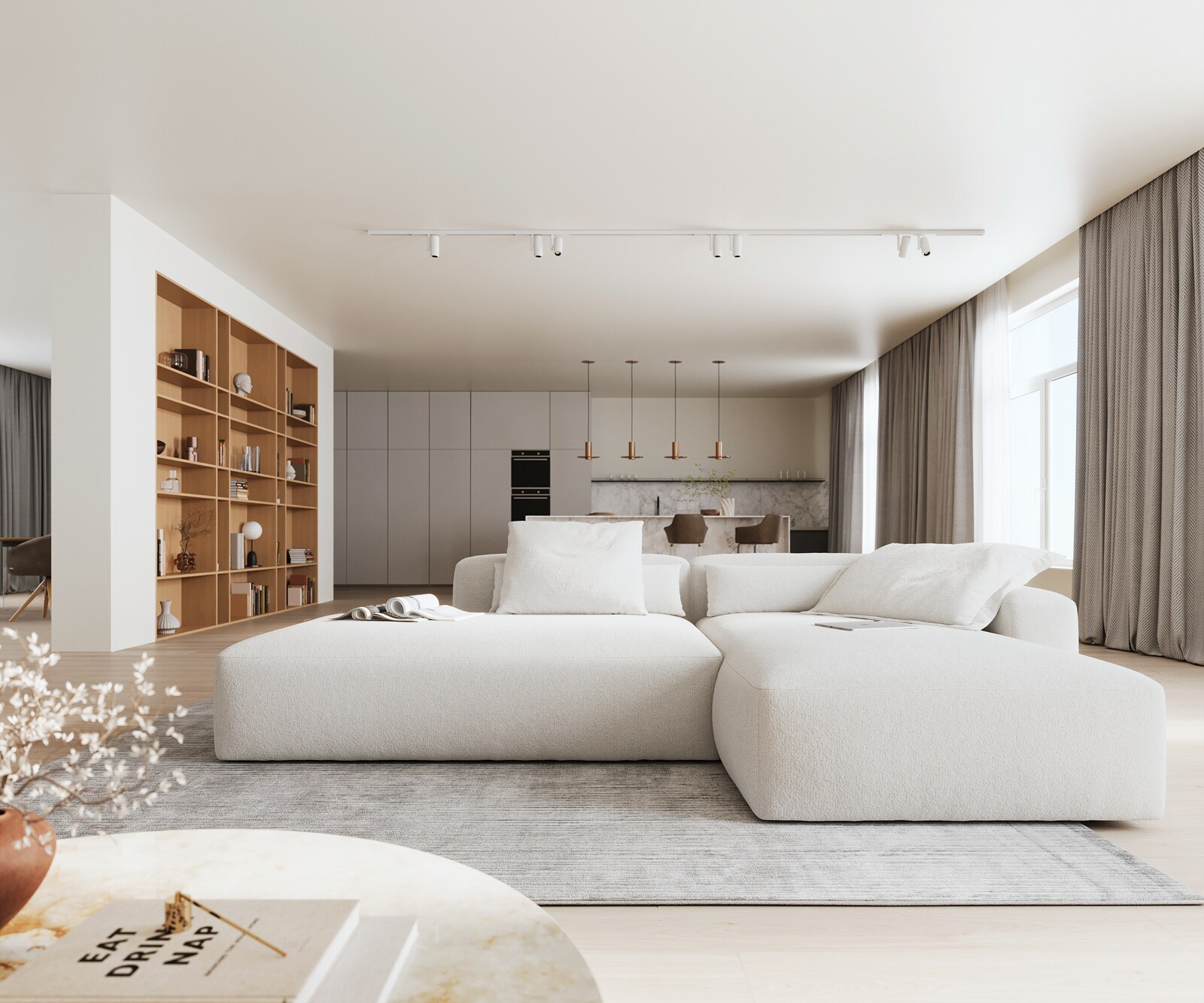 Ecksofa Freestyle 310x200 cm Bouclé Soft Beige Kappnaht 2