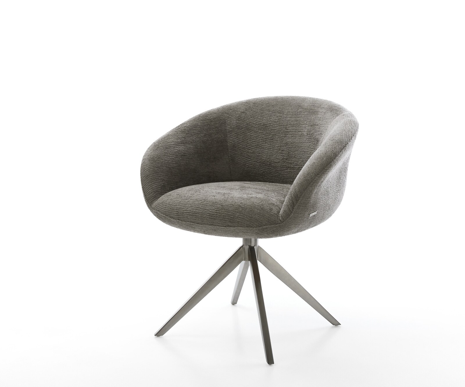 Chaise-pivotante Vinka-Flex avec accoudoirs bouclé doux couleur boue pied croisé large grafiete pivotement sur 360° fonction bascule resorts ensachés