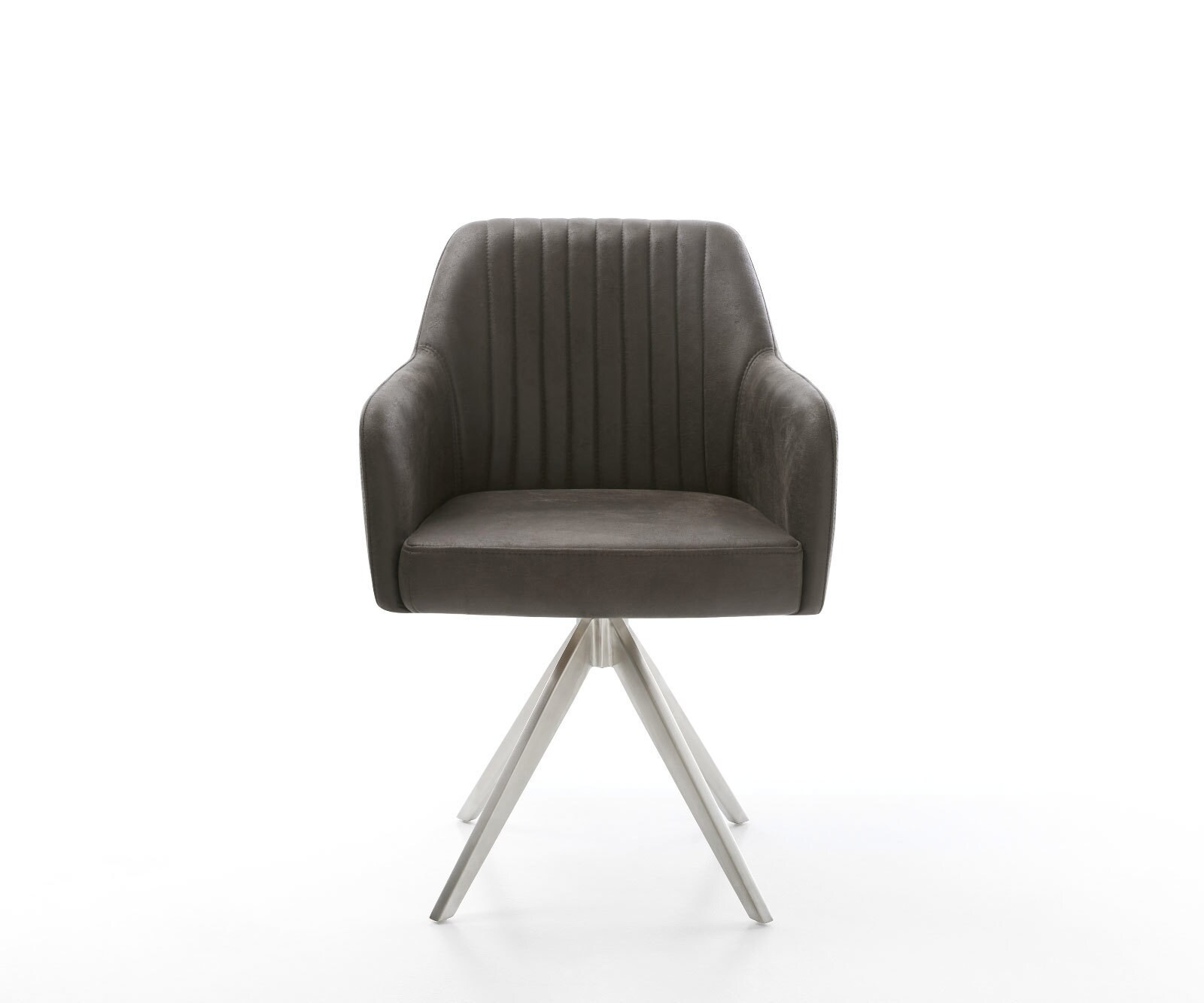 Chaise-de-salle-à-manger Greg-Flex microvelours anthracite vintage pied croisé angulaire acier inoxydable brossé ressorts ensachés 1