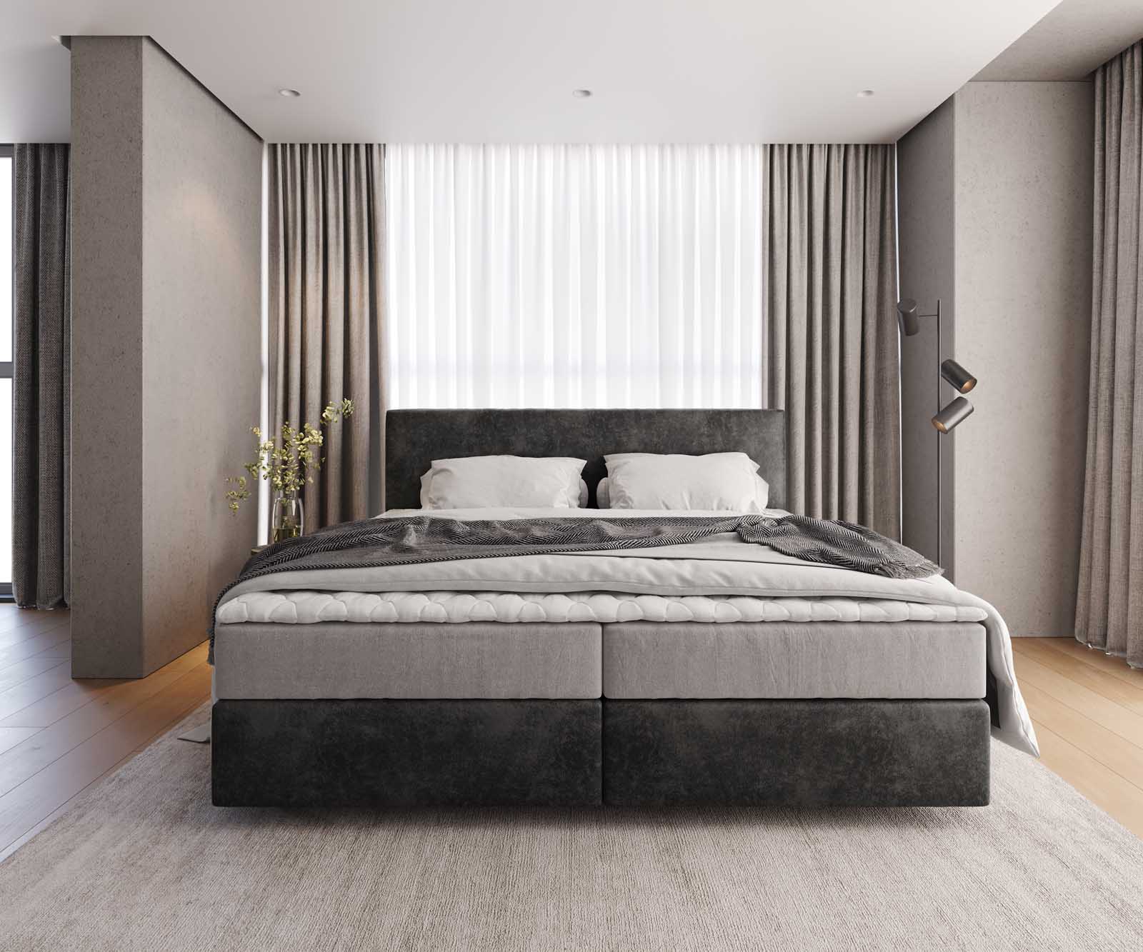Lit à sommier tapissier Dream-Well Microfibre anthracite vintage 200x200 cm avec matelas à ressorts ensachés et surmatelas viscoélastique 1