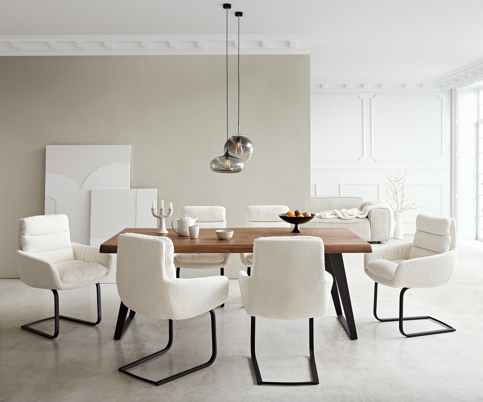 Cantilever Abelia-Flex avec accoudoirs bouclé blanc pied cantilever plat noir 3