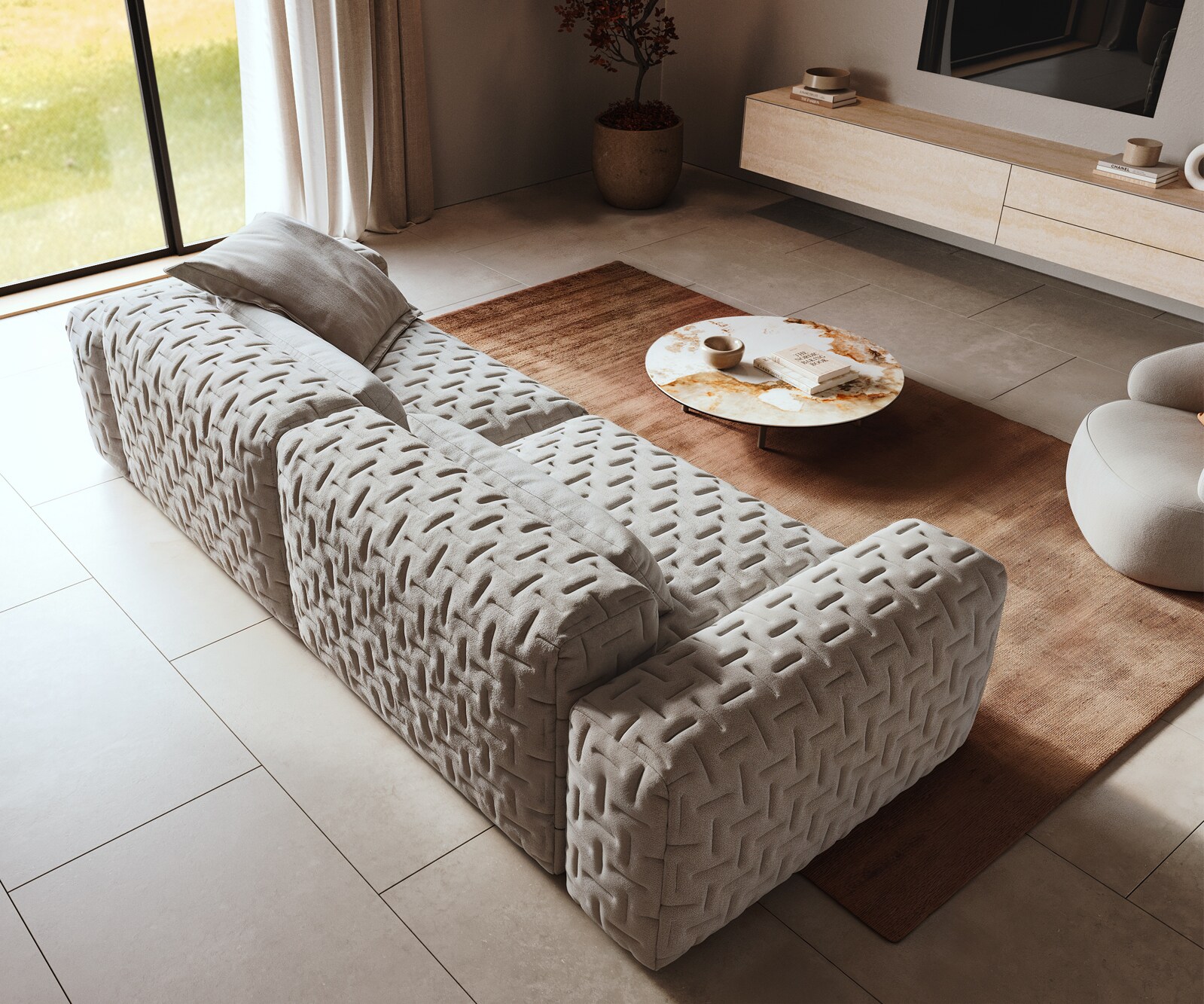 Bigsofa Freestyle 280x110 cm Tissu structuré doux Gris matelassé 4