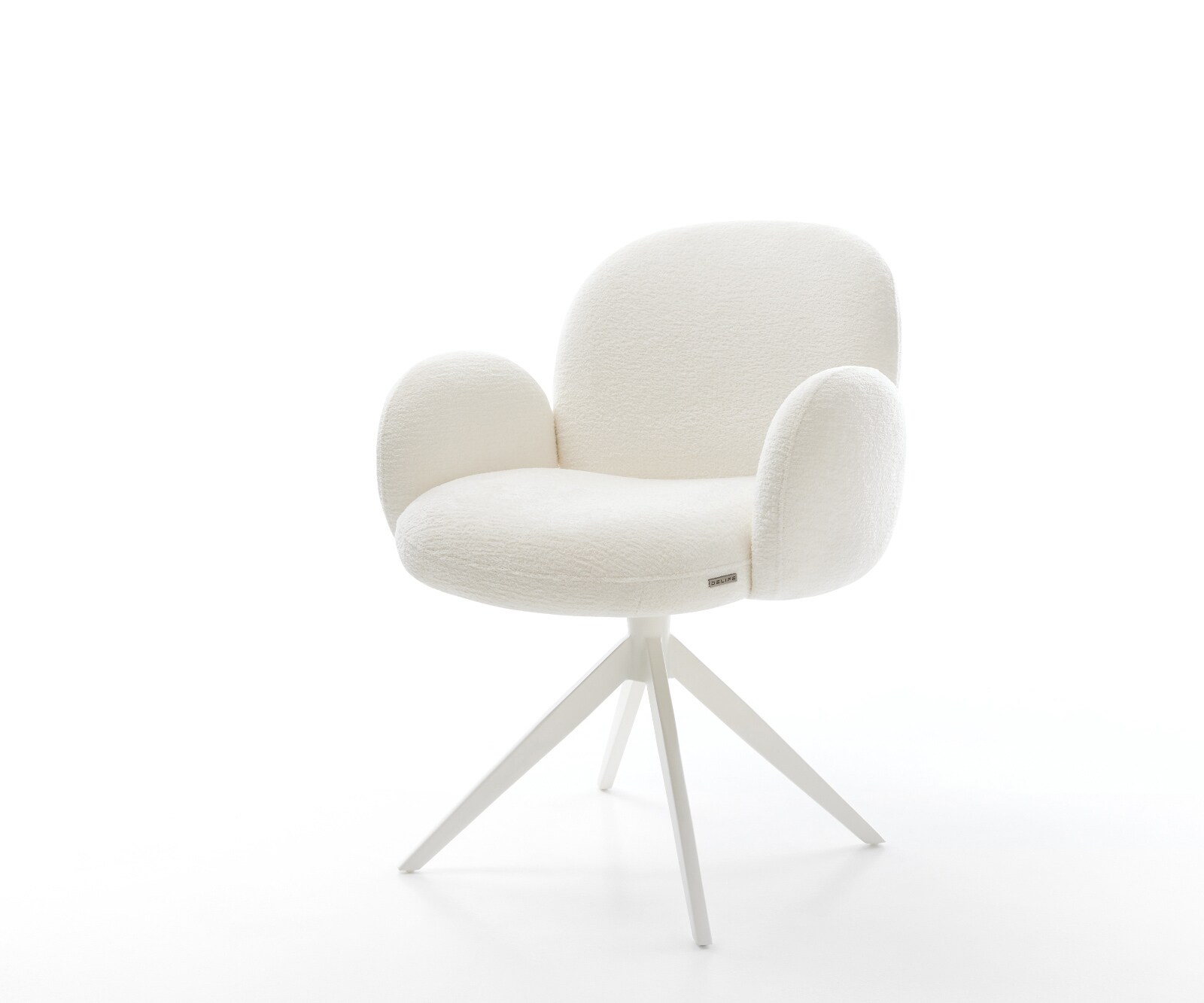 Drehstuhl Nube-Flex mit Armlehnen Bouclé Soft Beige Kreuzgestell breit Weiß 360° drehbar Wippfunktion Taschenfederkern 1