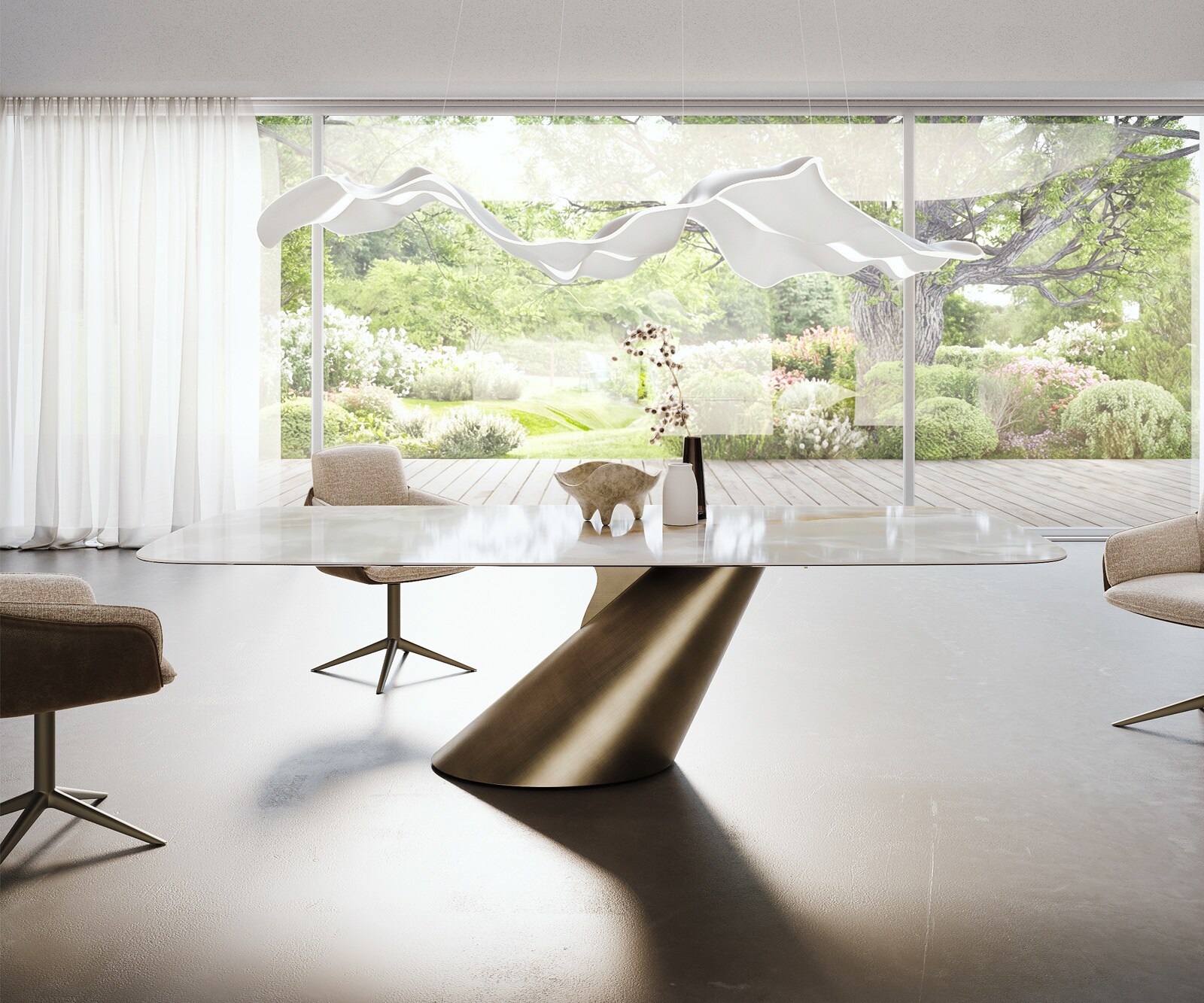 Esstisch Edge Boot 270x120 cm Keramik Iris FMG Onice Grigio Cono Metallic Gold 2