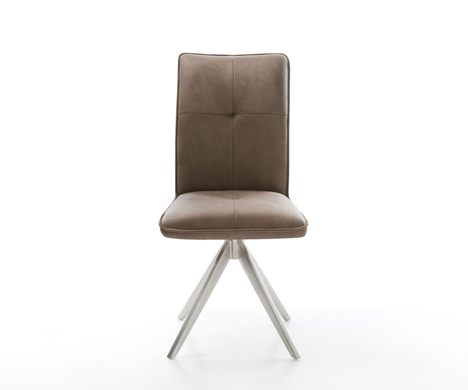 Chaise-de-salle-à-manger Maddy-Flex microvelours taupe vintage pied croisé angulaire acier inoxydable brossé 1 Chaise-de-salle-à-manger Maddy-Flex microvelours taupe vintage pied croisé angulaire acier inoxydable brossé 1