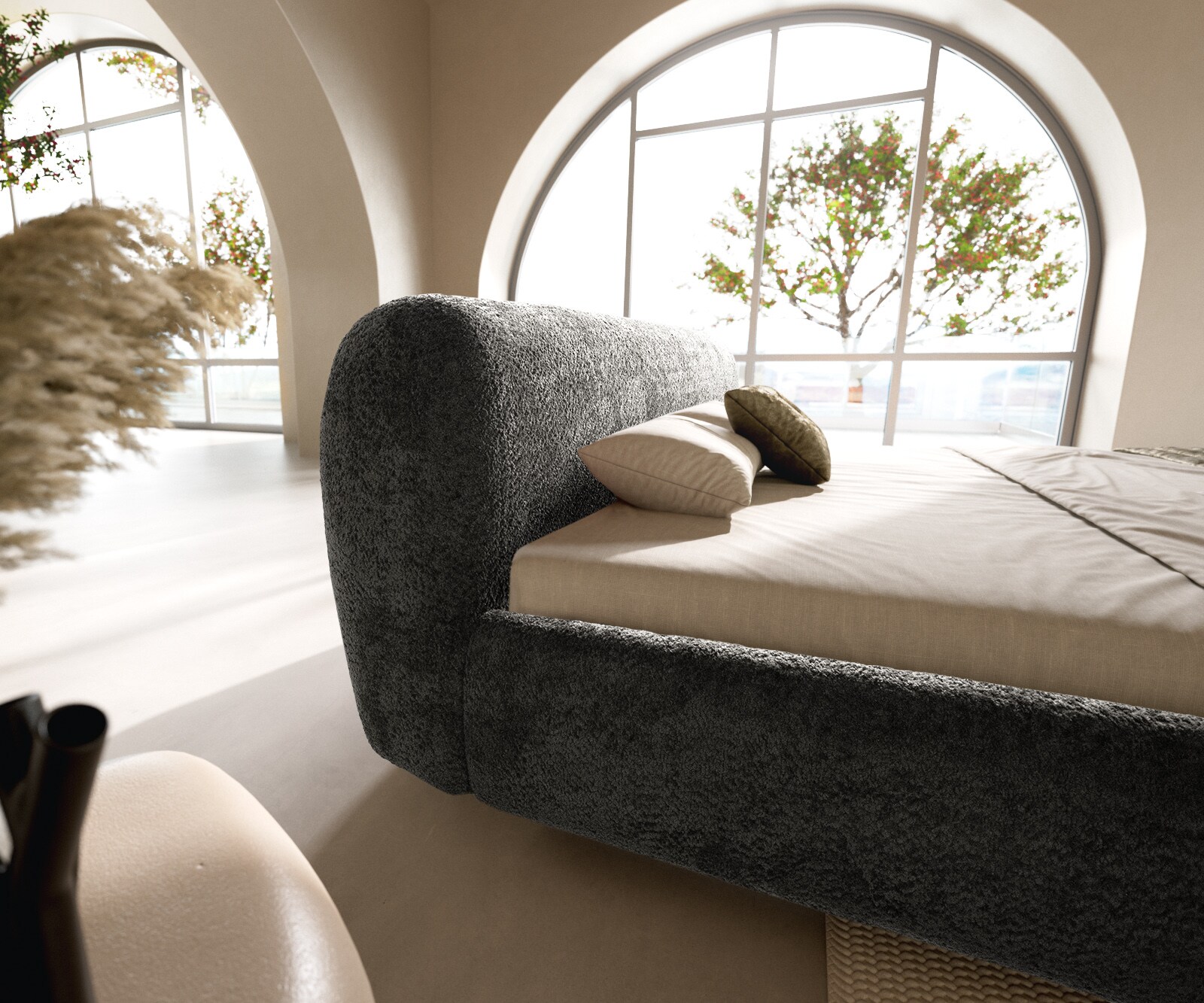 Polsterbettgestell Shona 180x200 cm Teddystoff Grau 4