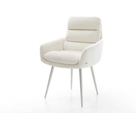 Esszimmerstuhl Abelia-Flex mit Armlehnen Bouclé Soft Beige 4-Fuß konisch Edelstahl