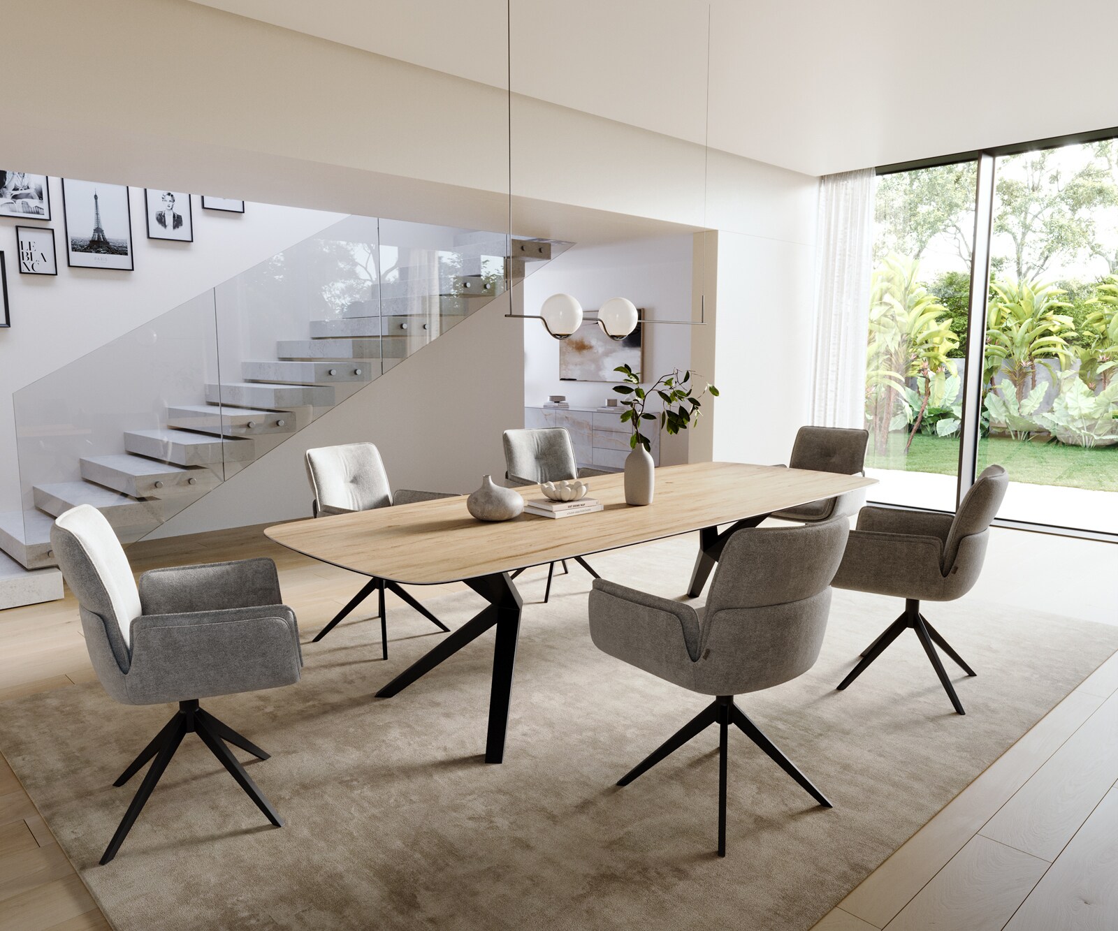 Esstisch Edge Boot 300x120 cm Keramik Laminam® Sabbia Eichefarbig Zenthara kantig Metall Schwarz 5