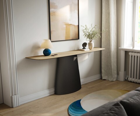 Konsolentisch Edge Boot 180x40 cm Keramik Laminam® Sabbia Eichefarbig Conos Metall Schwarz