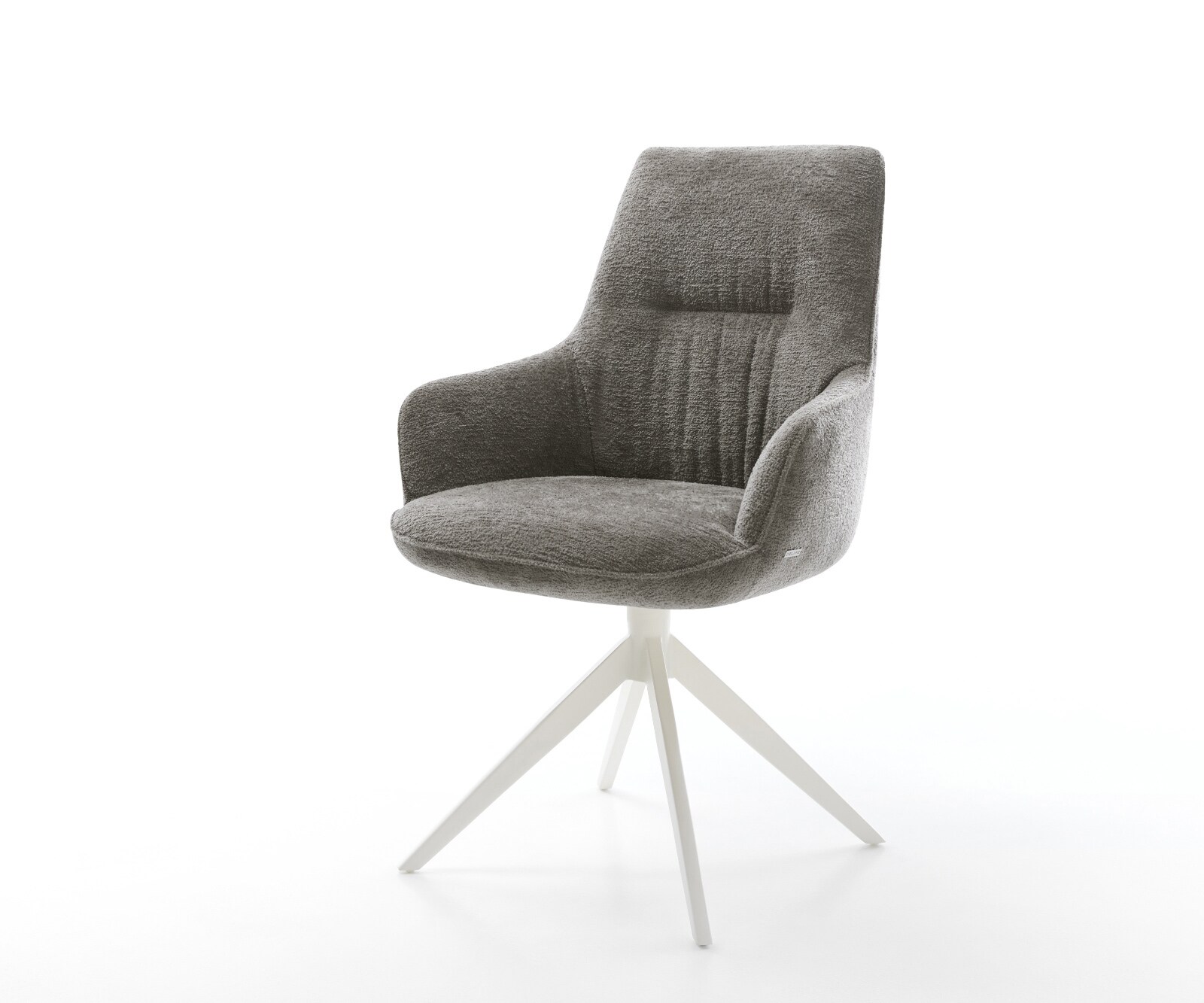 Drehstuhl Zelia-Flex mit Armlehnen Bouclé Soft Schlamm Kreuzgestell breit Weiß 360° drehbar Wippfunktion Taschenfederkern 1