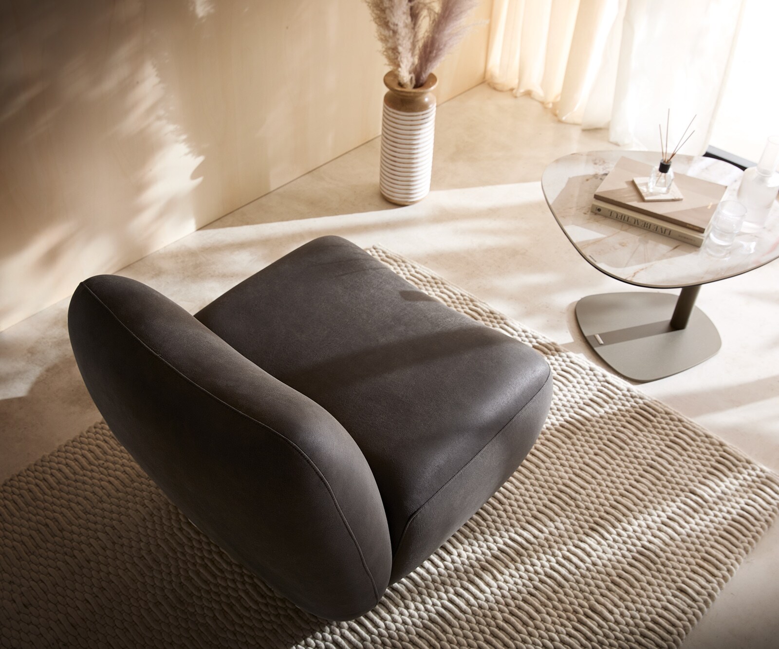 Fauteuil-lounge Zena 75x85 cm microfibre anthracite vintage 1