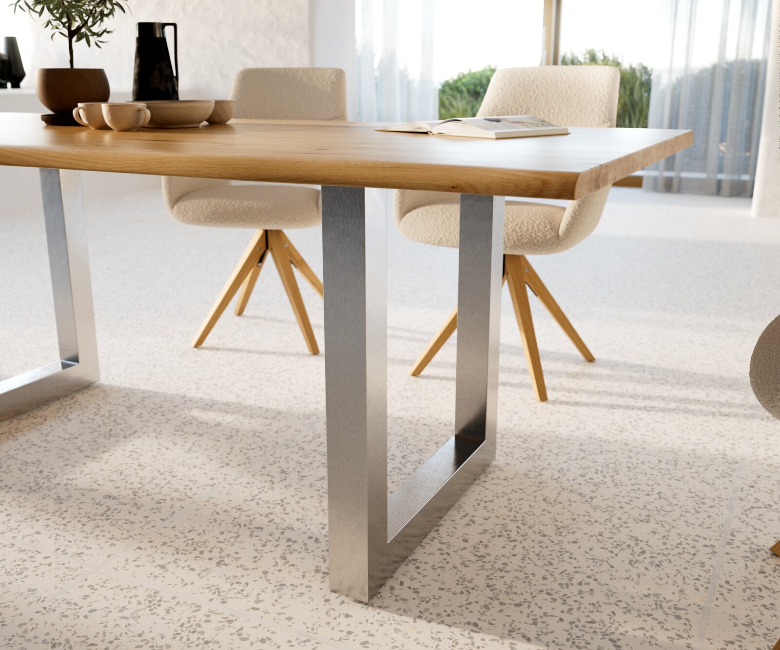 Esstisch Edge 200x100x2,5-3 Eiche Natur Edelstahl breit Live-Edge 6